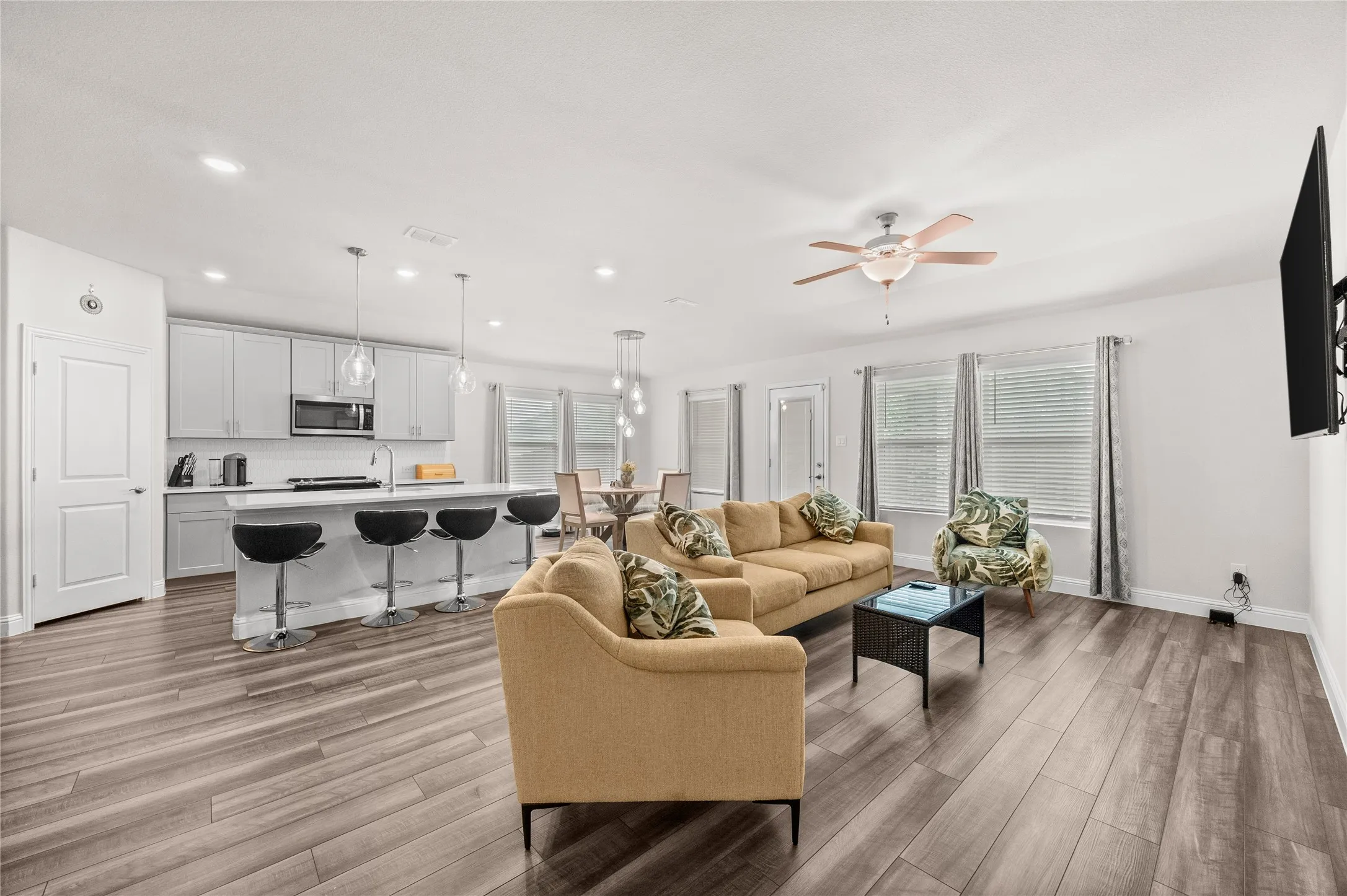 Wood-finish flooring throughout