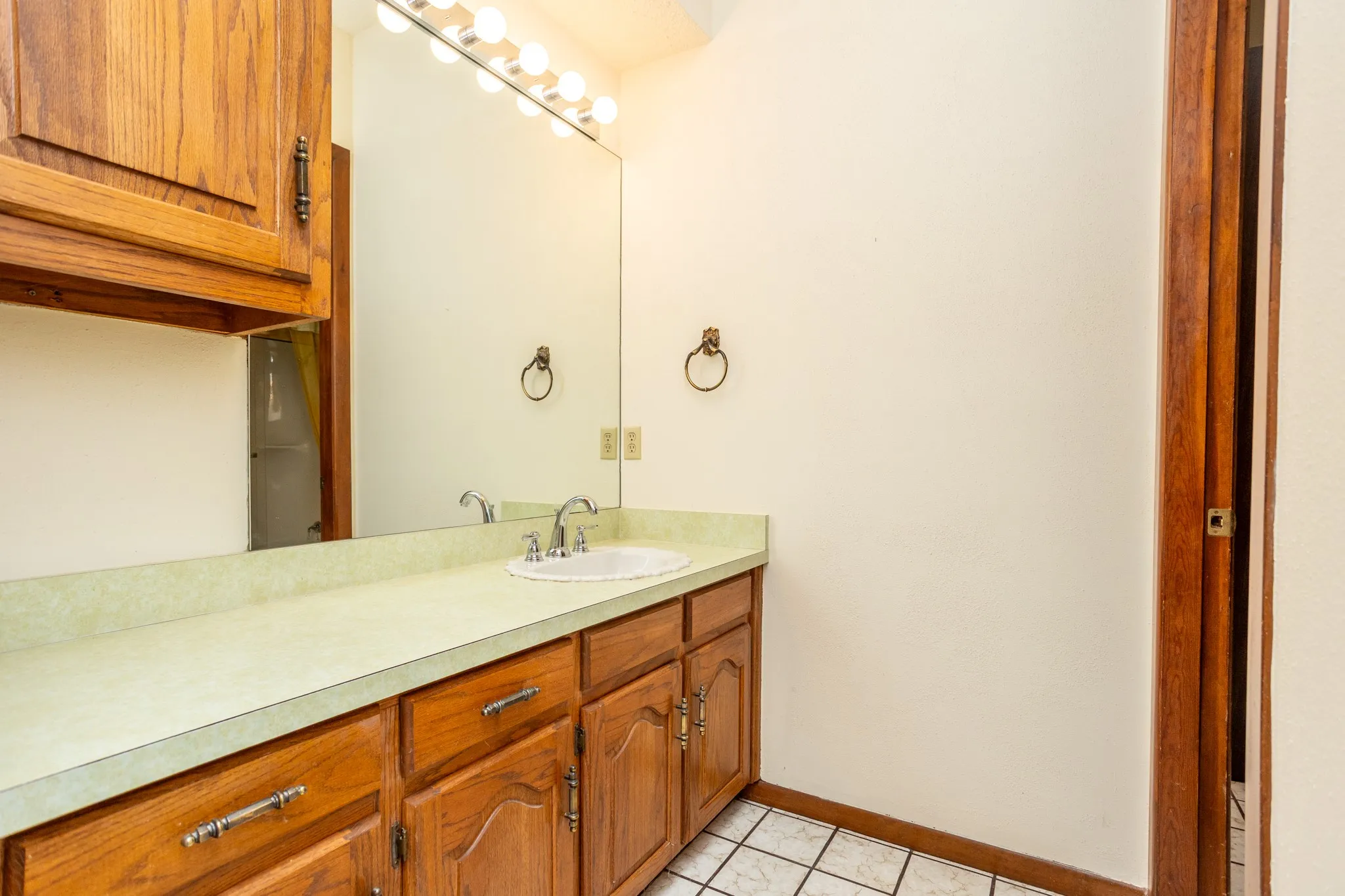 Jack and Jill bath vanity with storage.