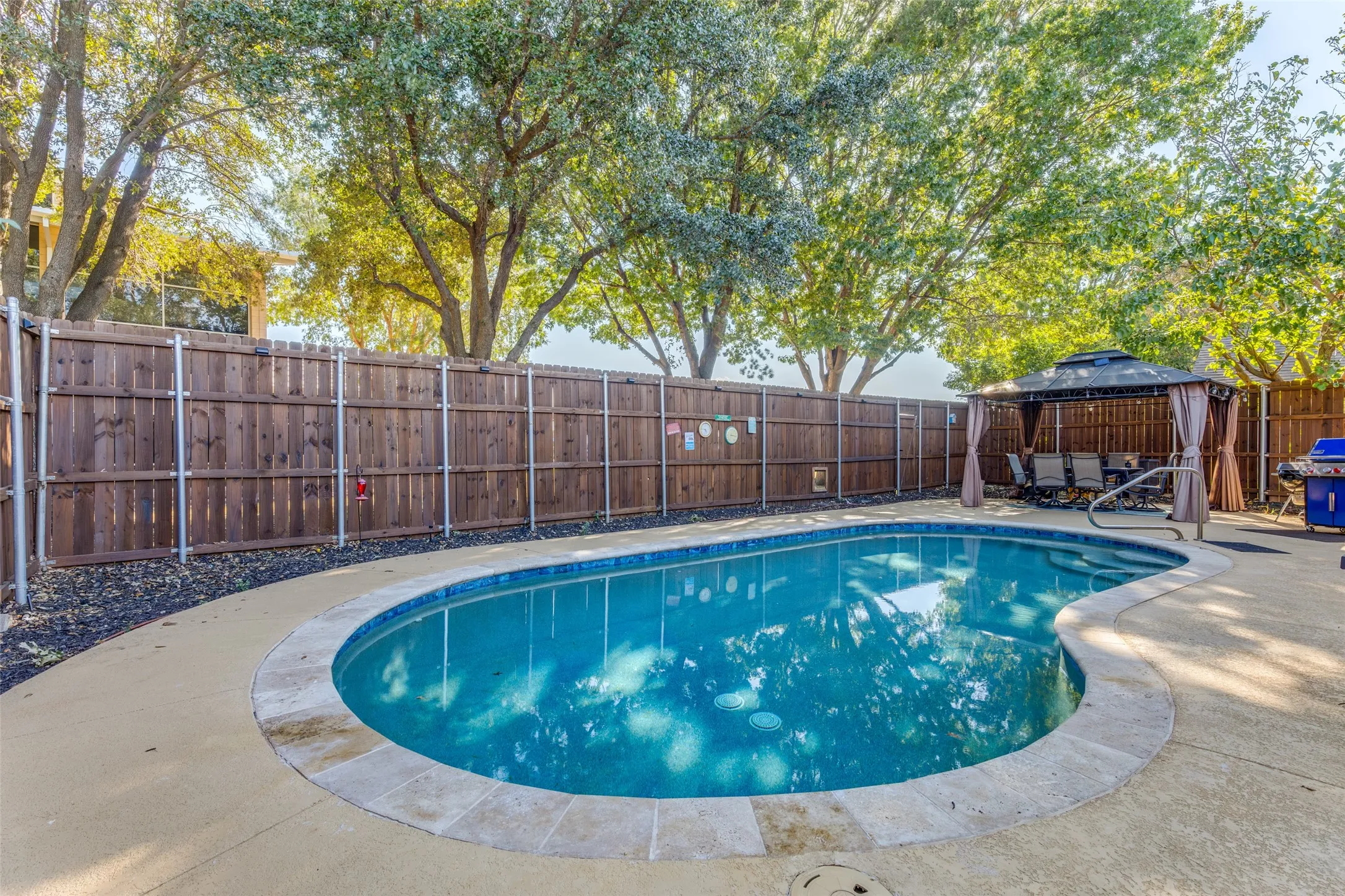 Curved inground pool with tile edging and concrete surround