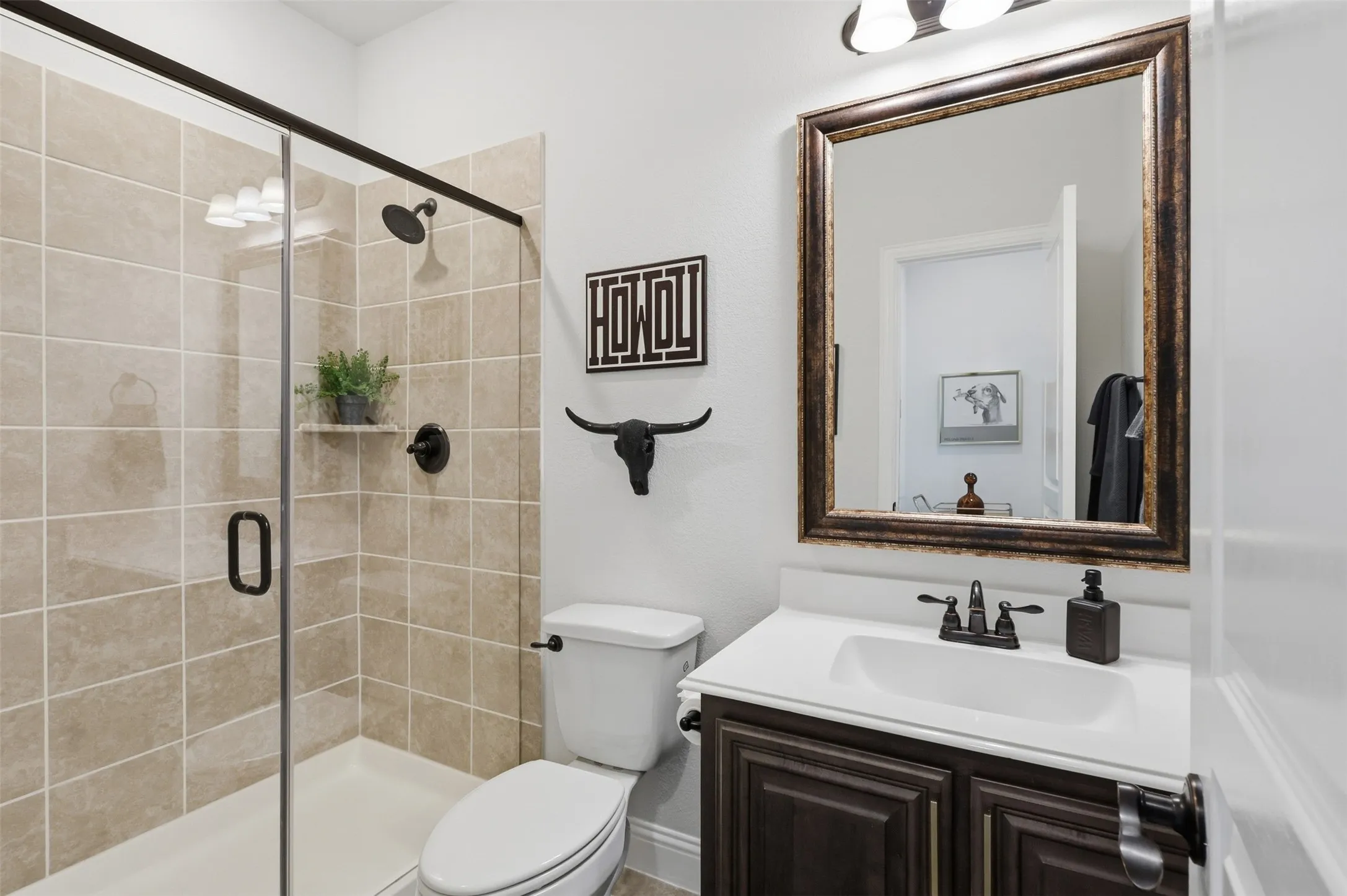 Guest bathroom on first floor just outside guest room with walk in shower