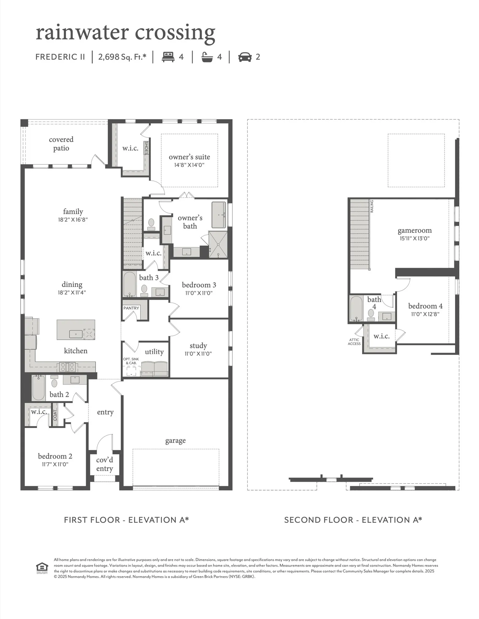 Our charming Frederic II plan offers a 1.5 story dream home with delightful open concept main level plus gameroom and bed-bath upstairs.