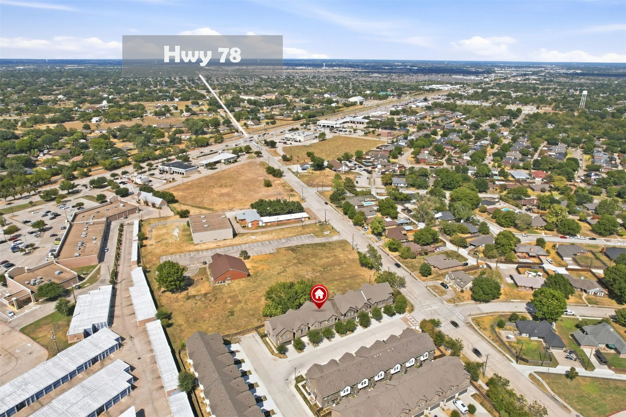 Aerial perspective showcasing the residential community and surrounding area