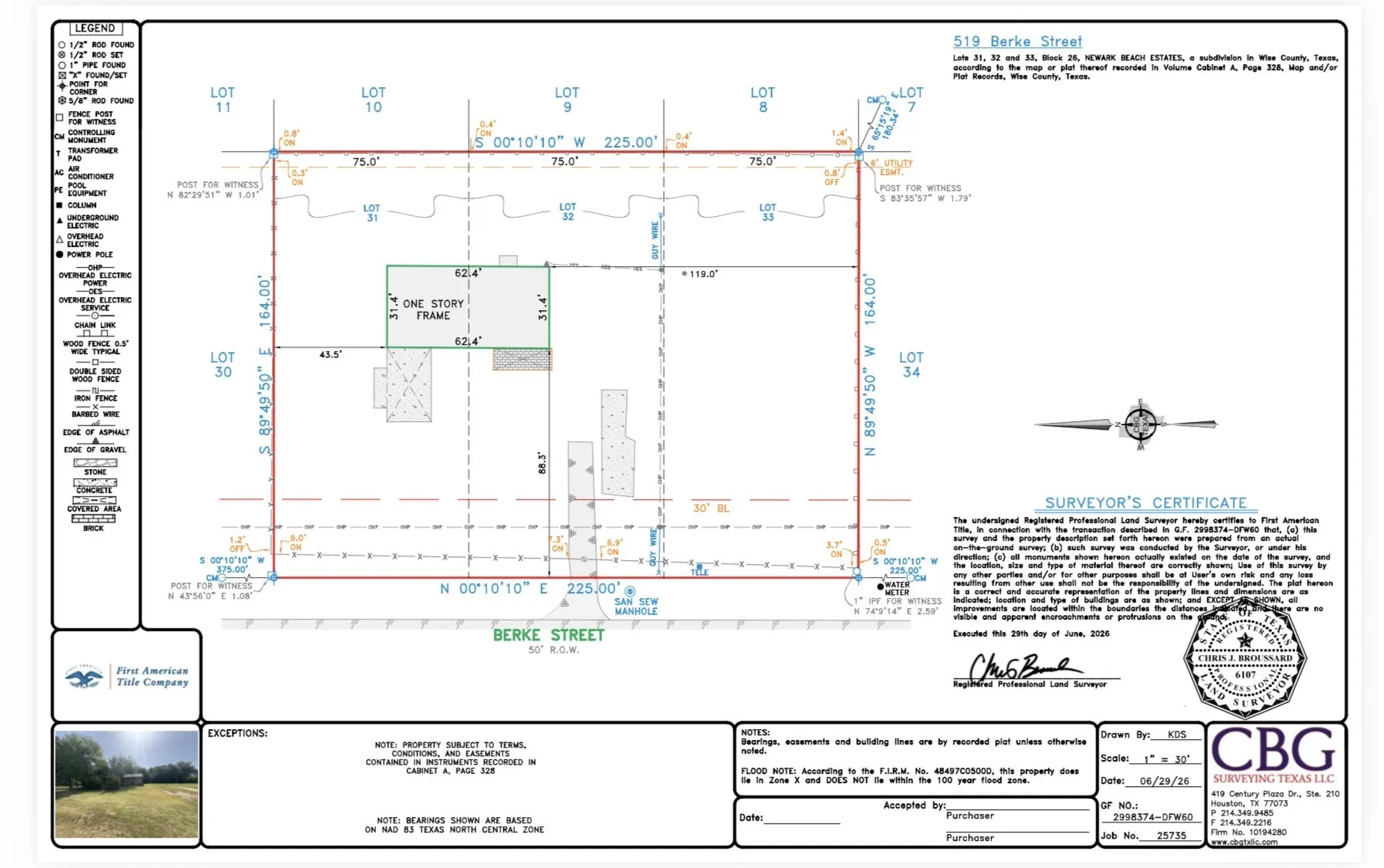 Survey Plat. Depicting the property boundaries, structures, and easements for the property