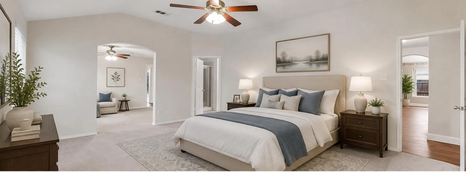 virtually staged primary bedroom