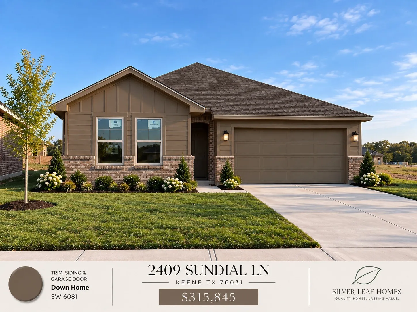 Single Family Residence For Sale in Johnson County , 2409 Sundial Lane, Keene, Texas 76031, 3 Bedroom, 2 Bathroom, 2 Garage spaces, 1,845 Sqft, built in 2026, mls#21391485, Real Estate Agent in Keene, Homes For Sale in Johnson county, Homes For Sale in Keene, Realtor in Keene Texas, Real Estate Brokerage Independent Realty Texas, Luminita Cordes Realtor
