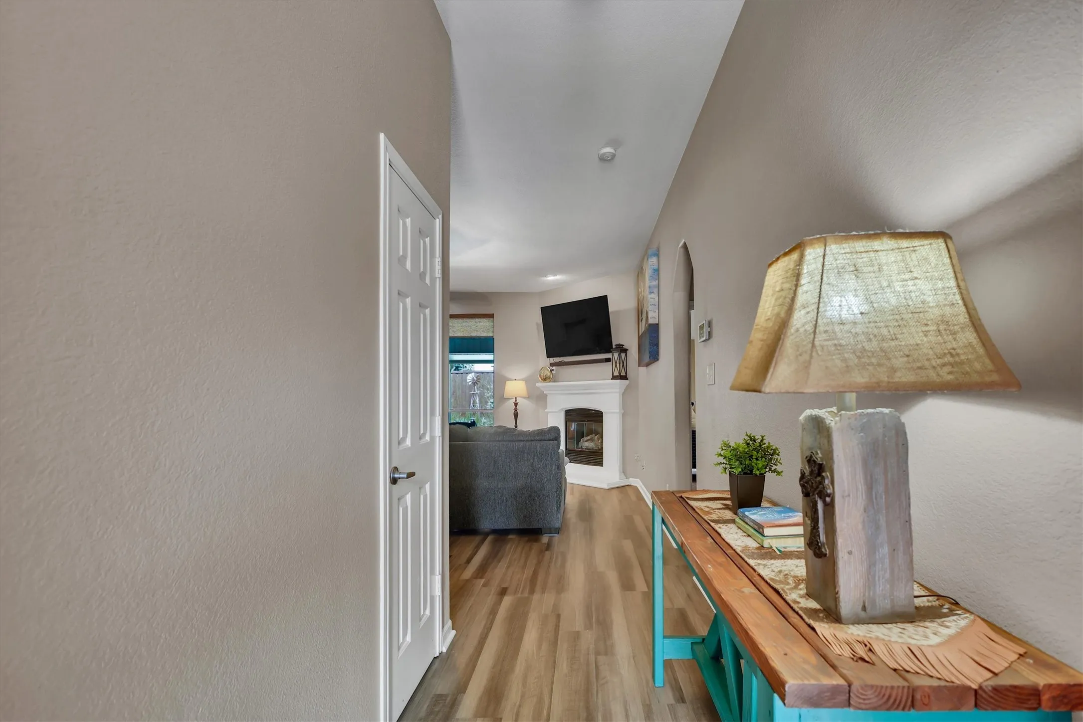 Wood-finish flooring throughout