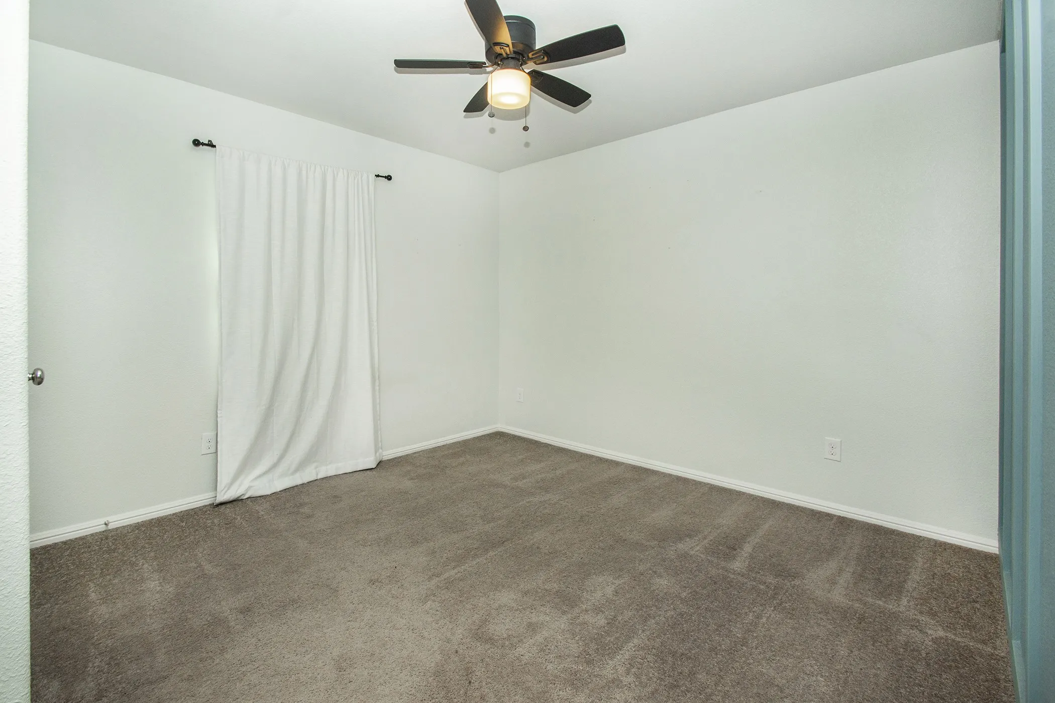 Unfurnished room featuring carpet and ceiling fan