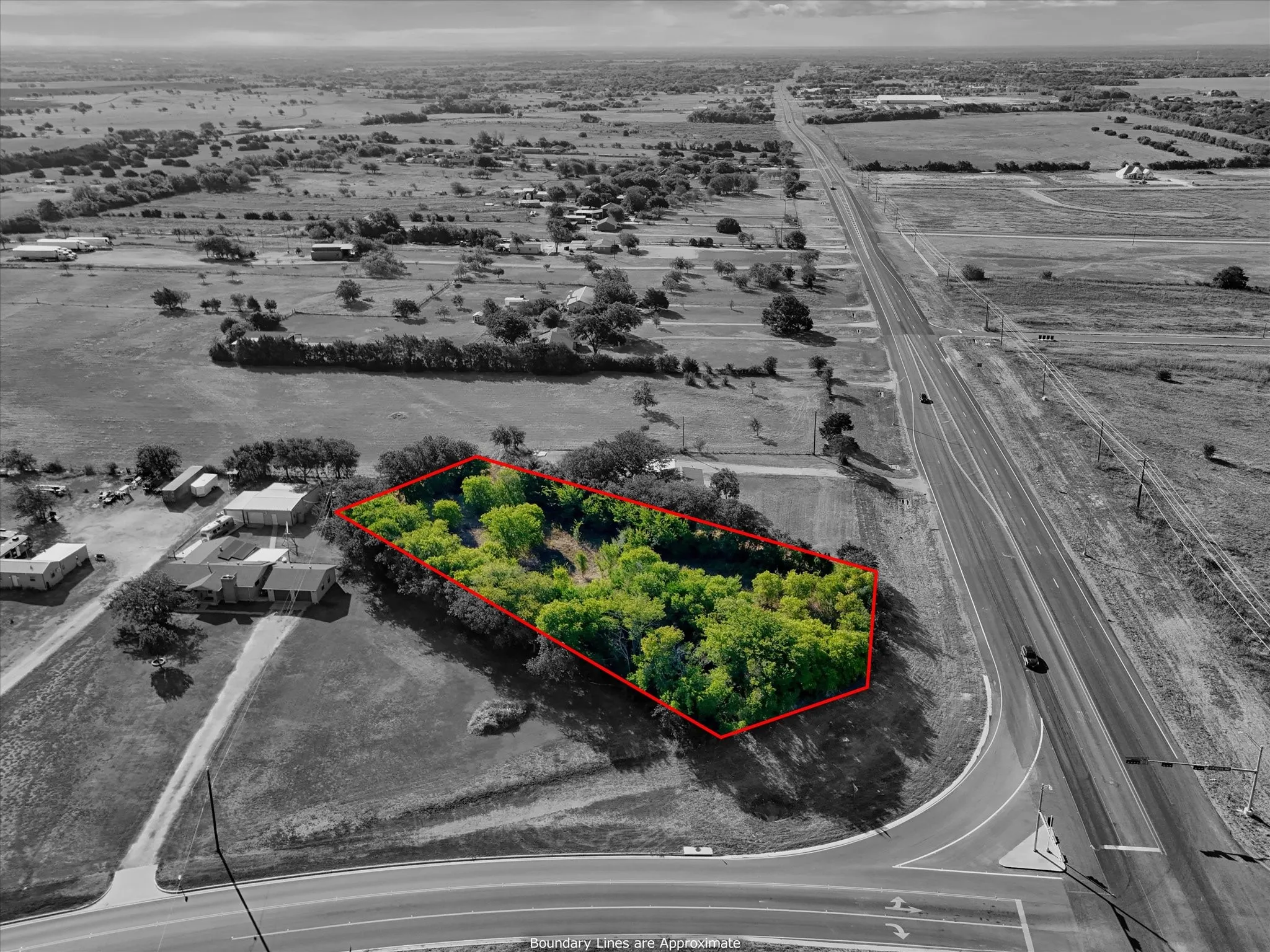 Expansive lot featuring mature tree coverage and direct roadside frontage