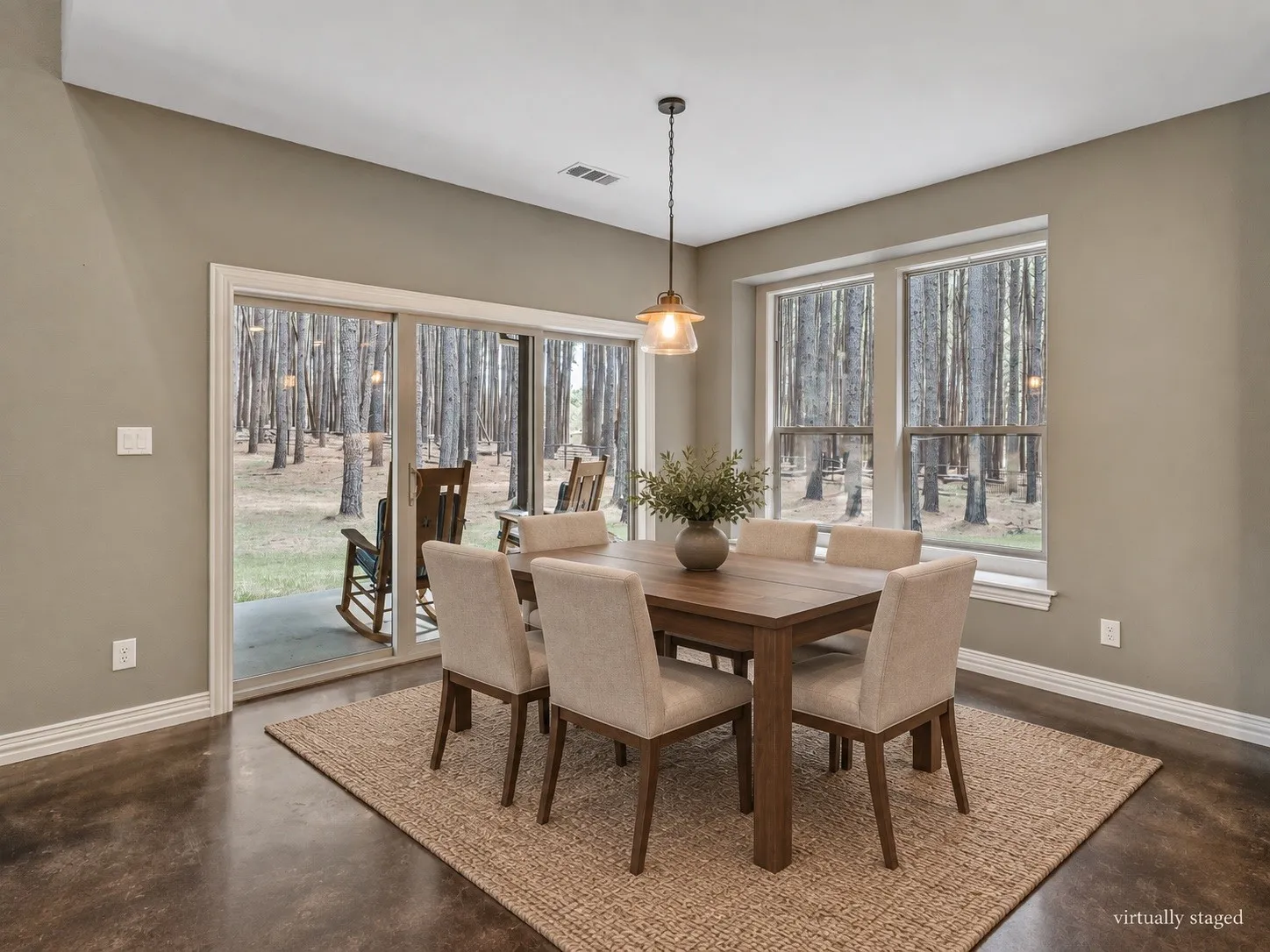 Virtually staged Dining area with beautiful views