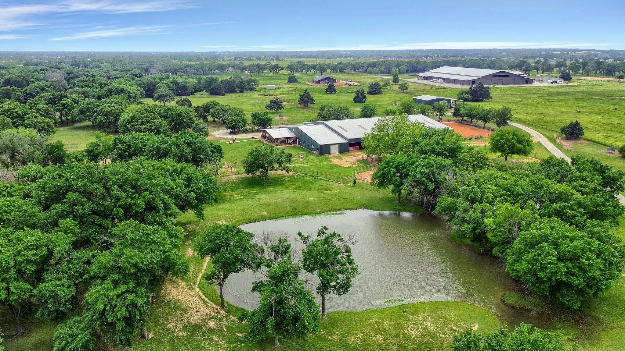Aerial view of a nearby body of water