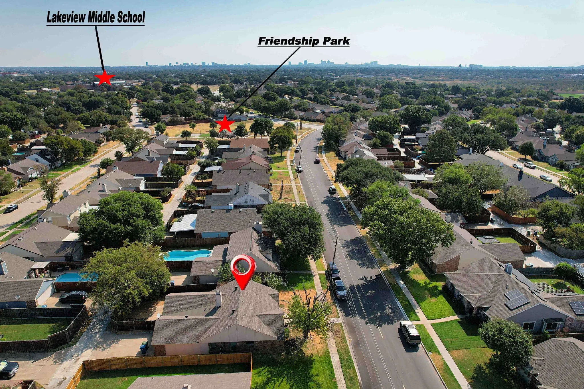 Aerial view of property and surrounding area.