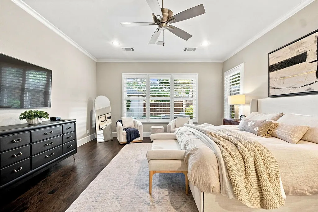 Custom wood shutters give you complete control over morning light and evening privacy in your personal retreat