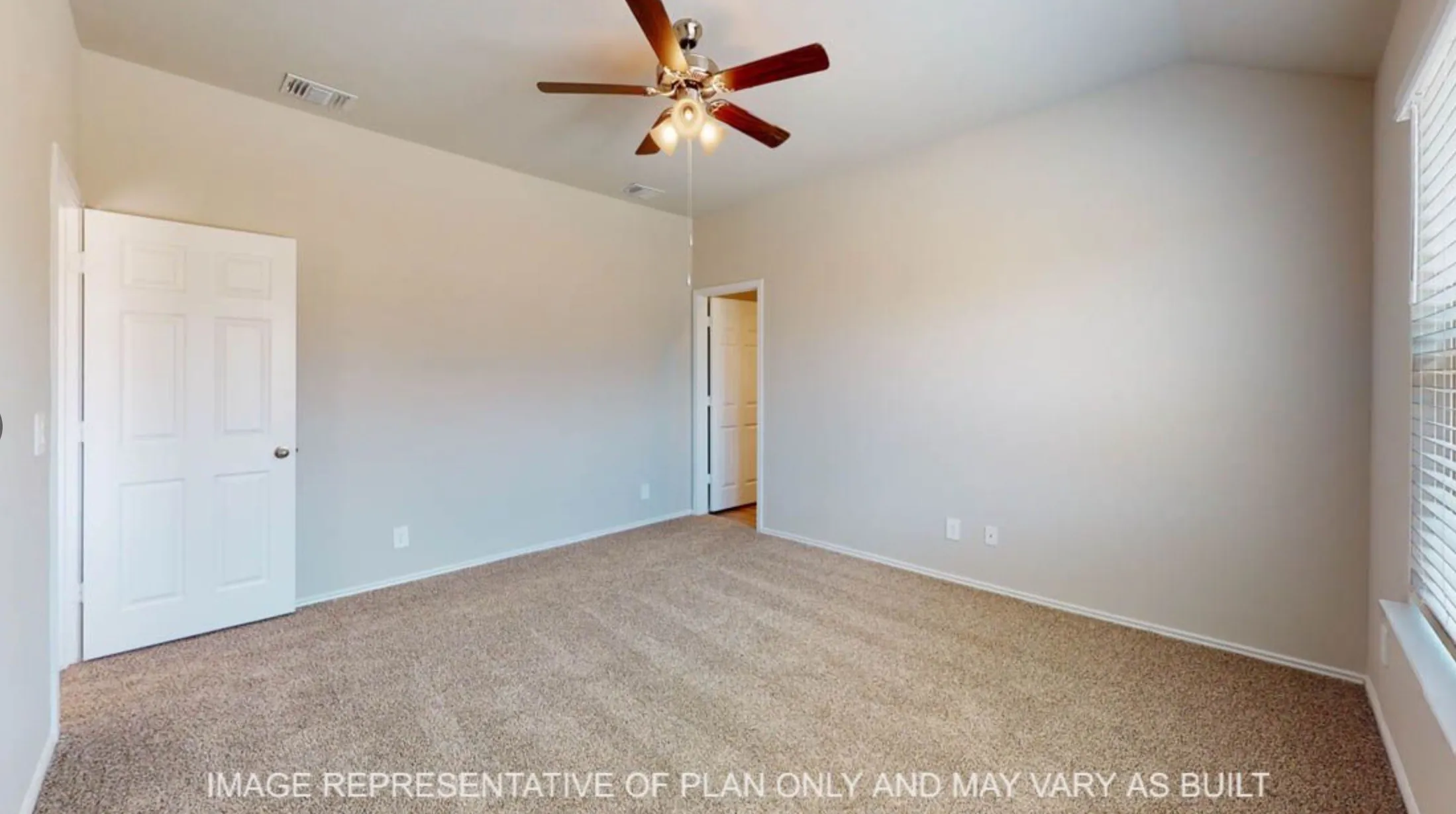 Vaulted ceiling featuring a ceiling fan with integrated lighting
