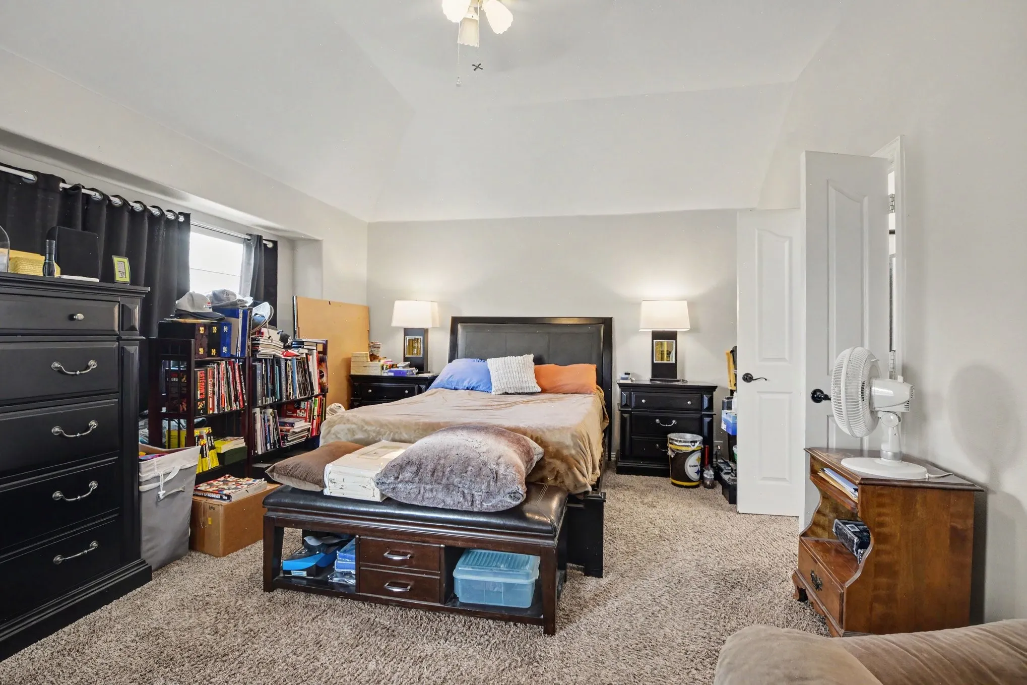 Tray ceiling accentuates the room's height