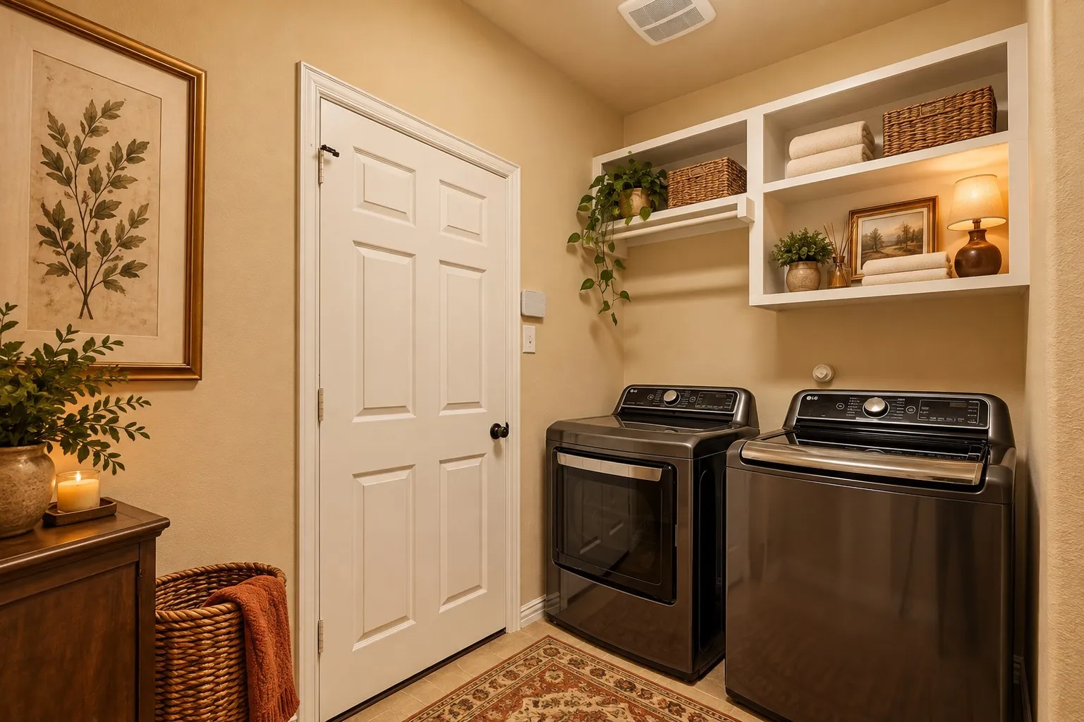 Laundry room located off garage; digitally​​‌​​​​‌​​‌‌​‌‌​​​‌‌​‌​‌​‌​​​‌​​ staged