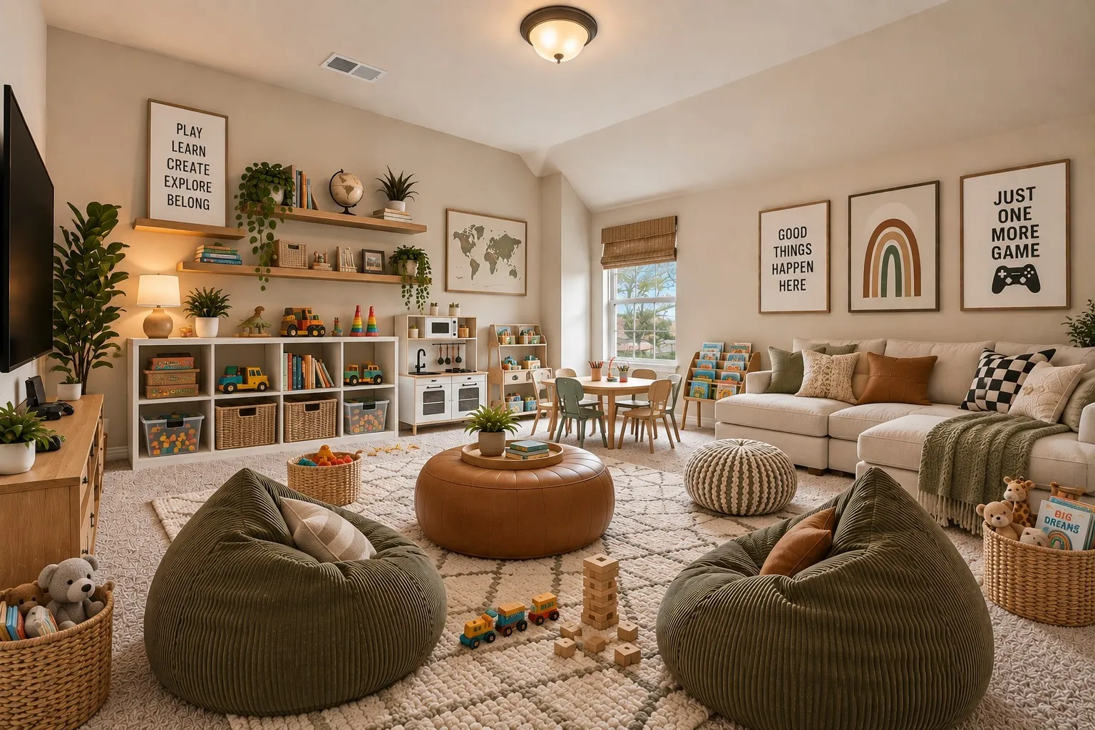 Bedroom; digitally staged as playroom