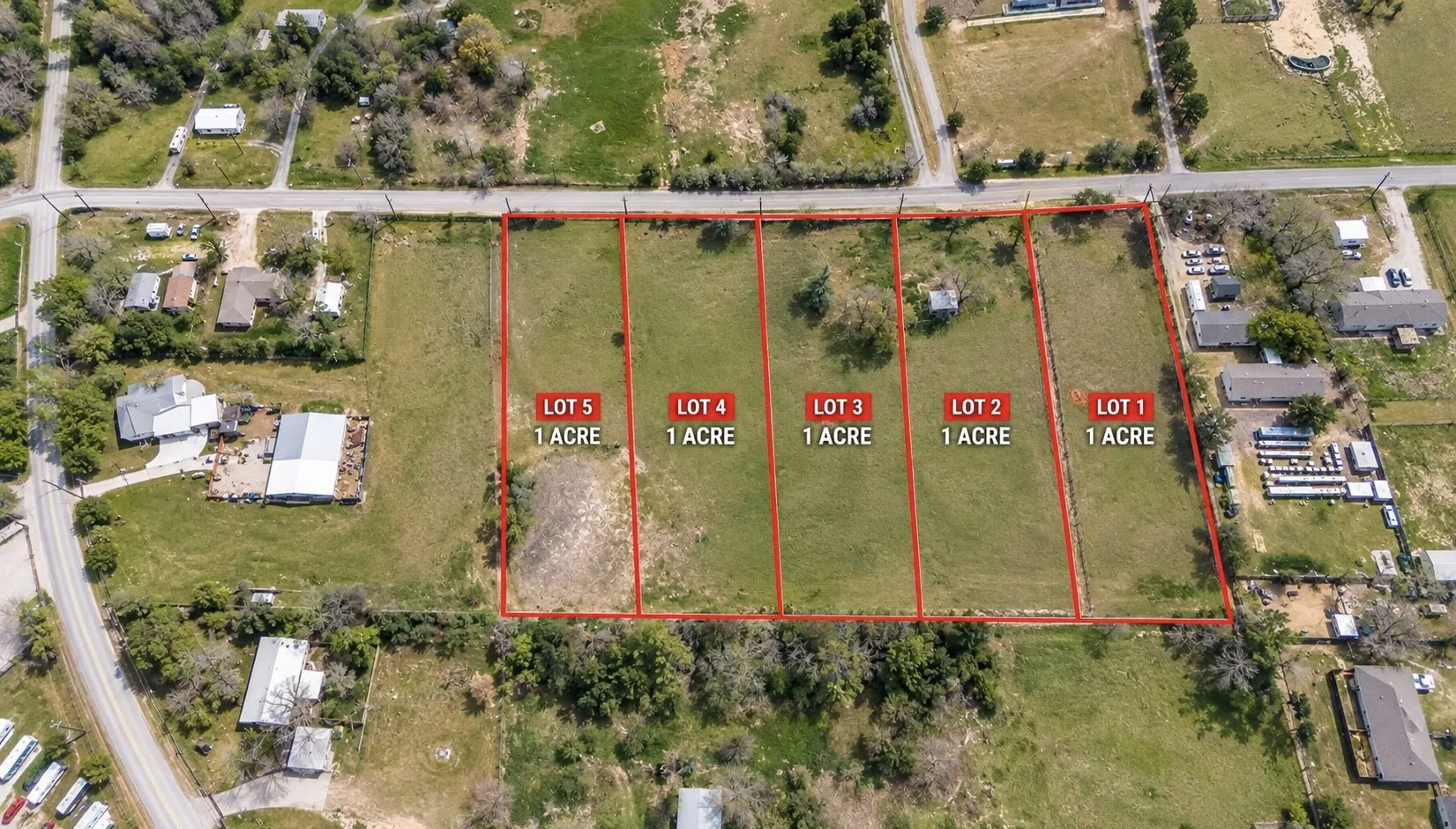 Five individual 1-acre lots, each featuring open grassy areas