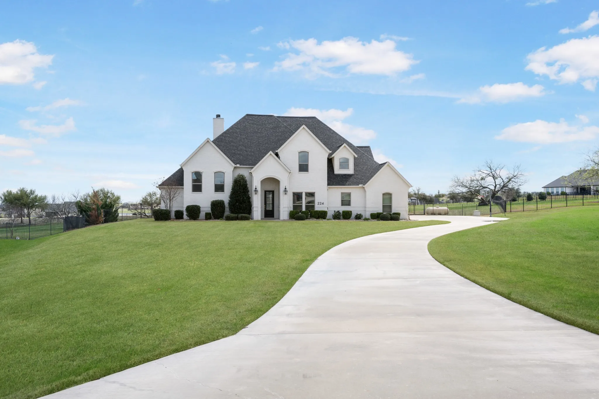 White exterior with dark roof