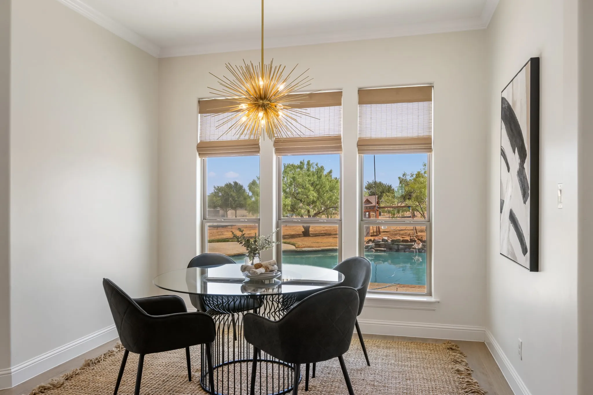 Crown molding accents the ceiling