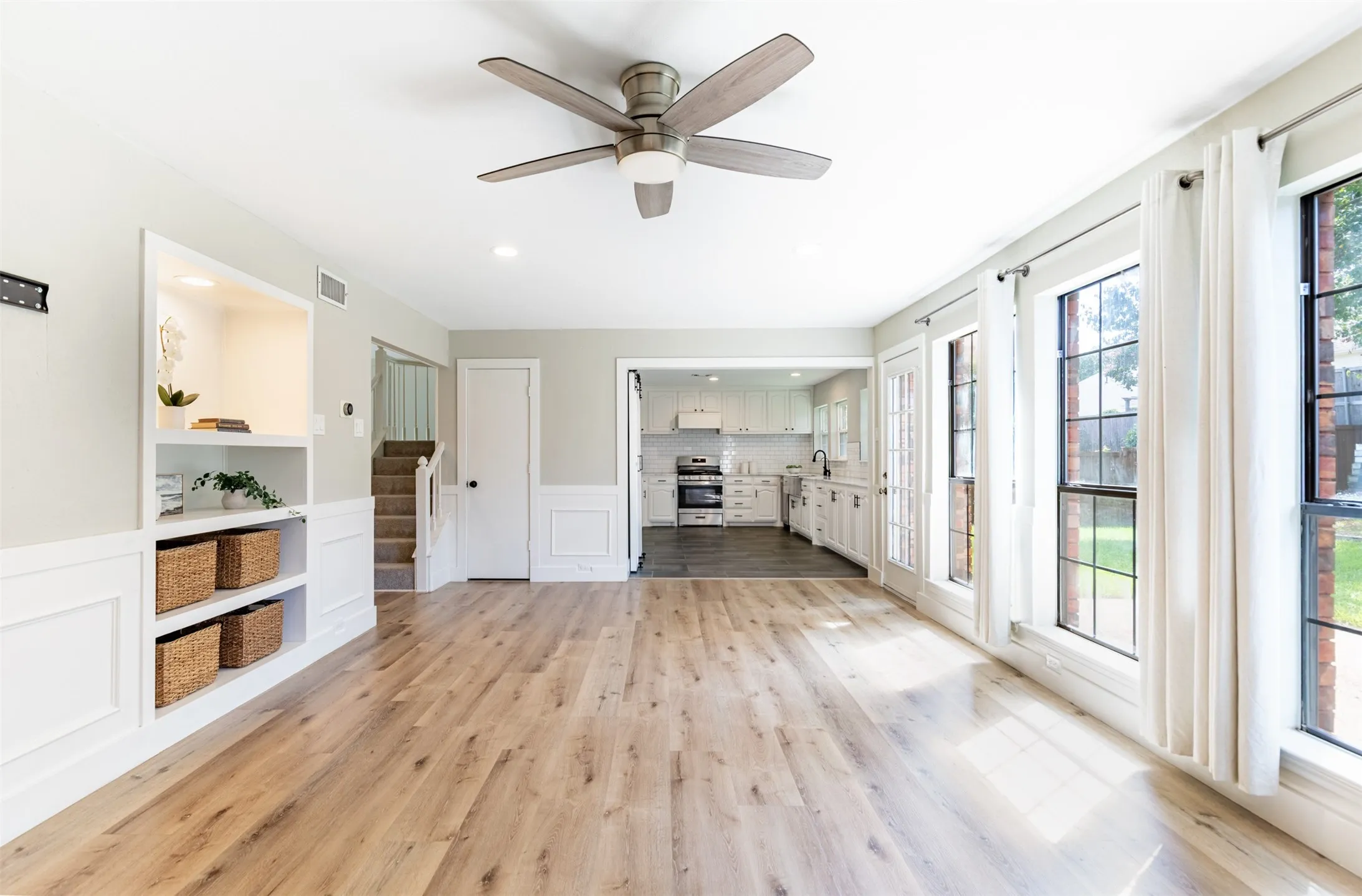 Family room flows seamlessly into kitchen.