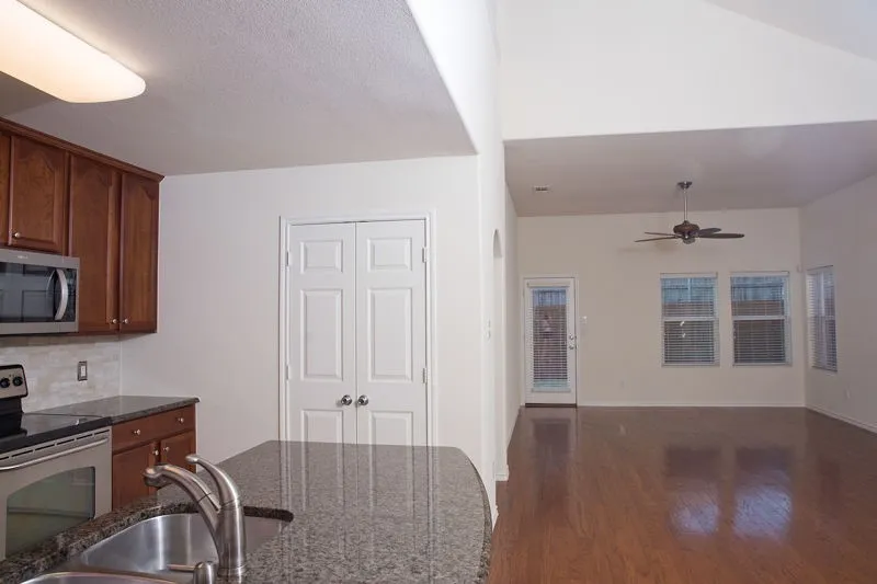 The kitchen overlooks the family room.