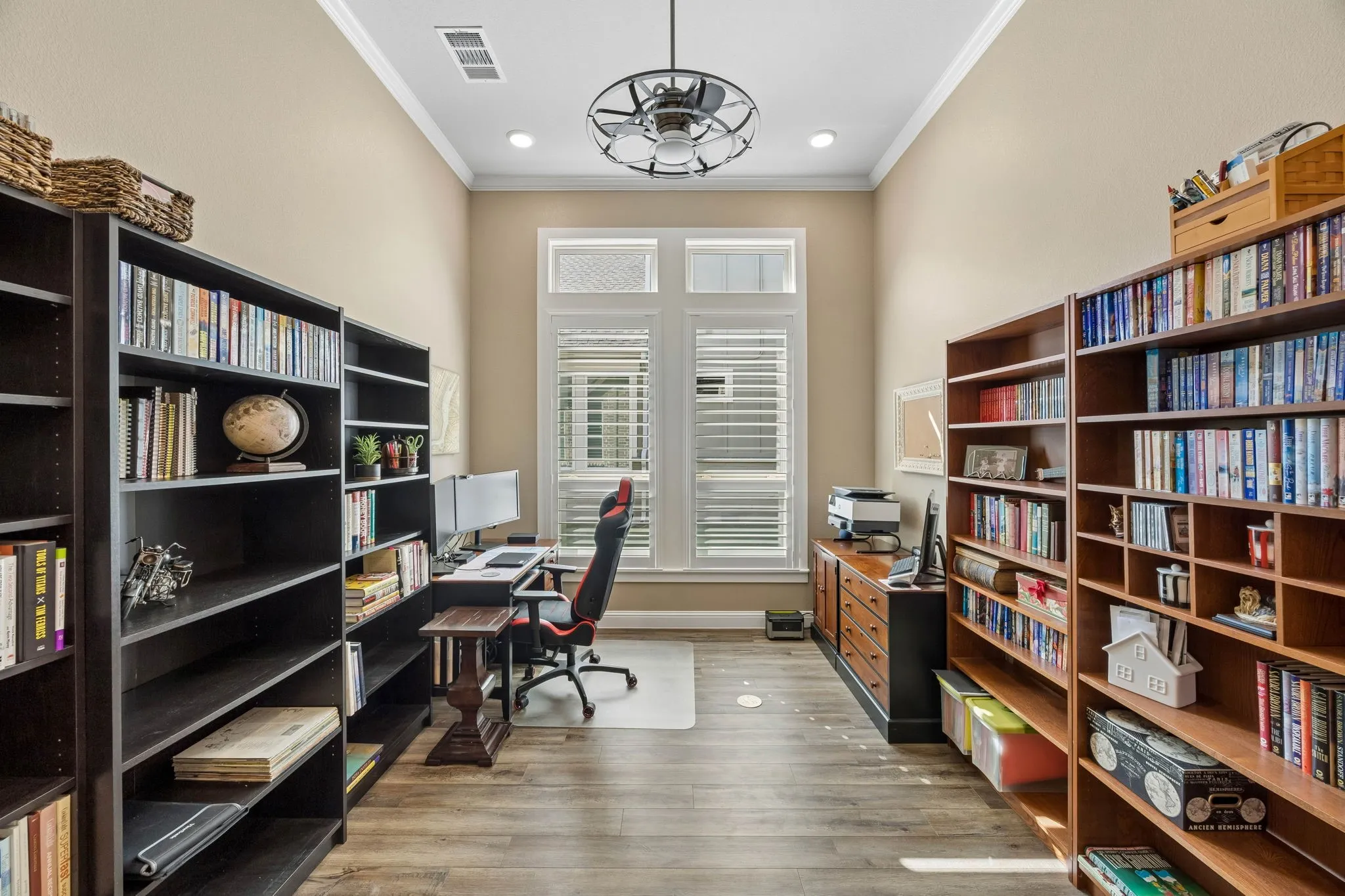 Office with glass doors.