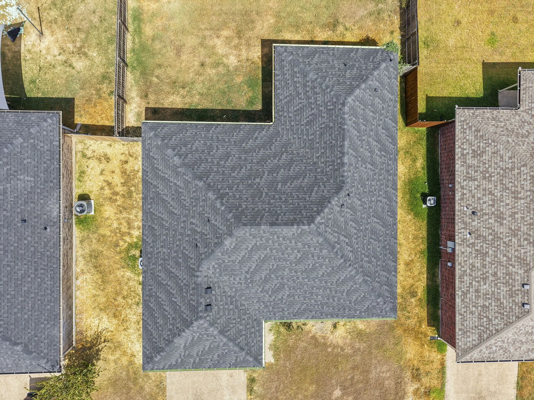 Gable roof with dark grey shingles