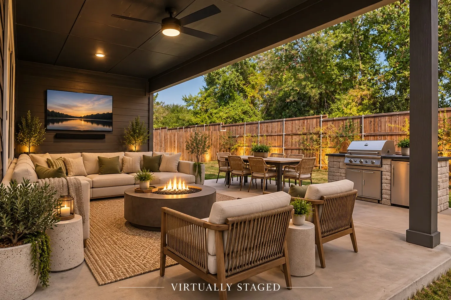 Outdoor covered patio can be transformed to really enjoy the space!
