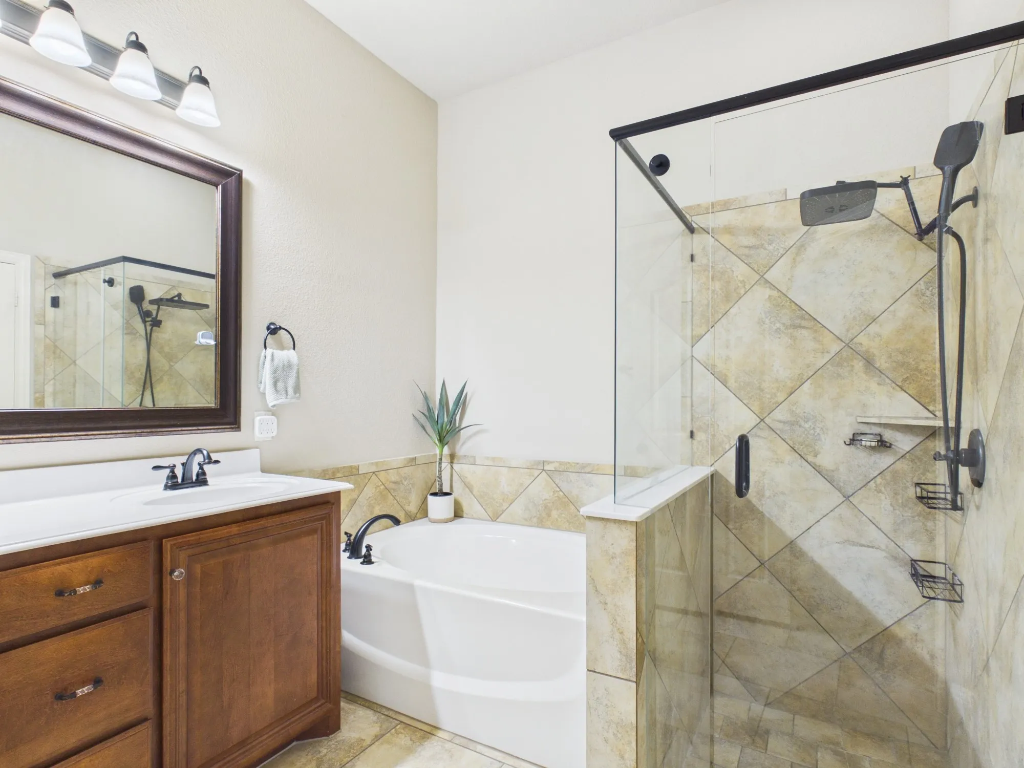Separate sinks with shower & bathtub