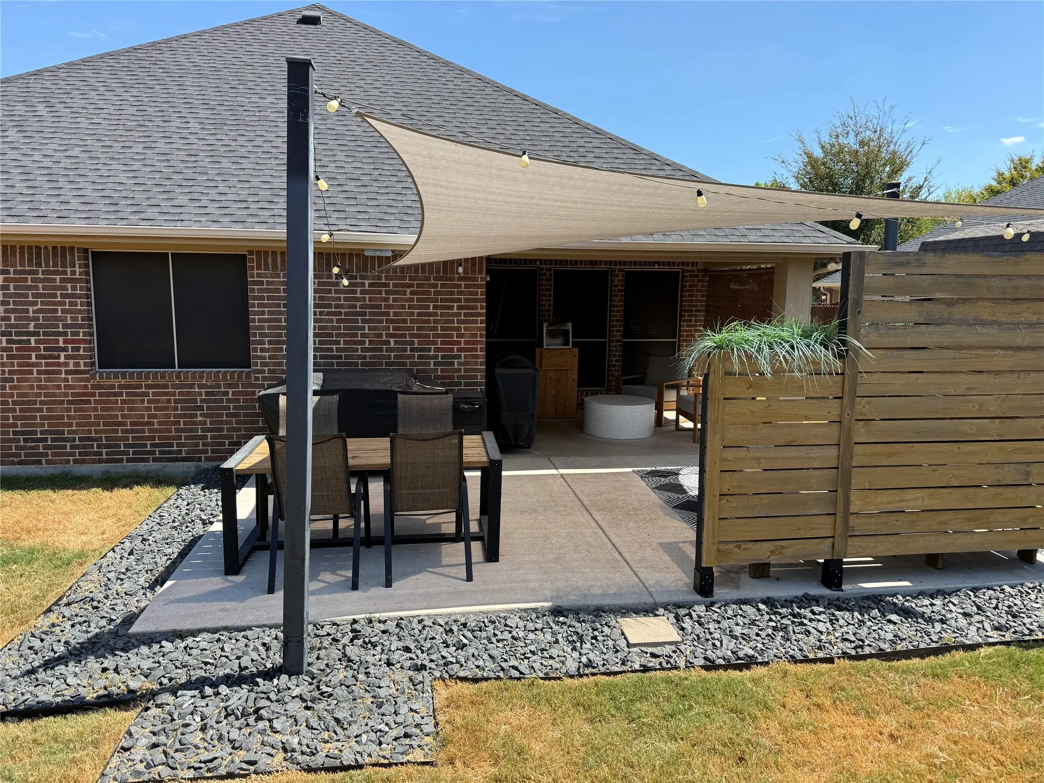 Owner added concrete for an outdoor eating area