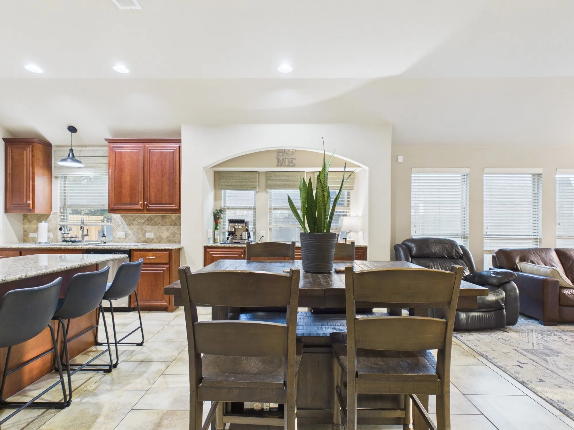 Dining area next to large island