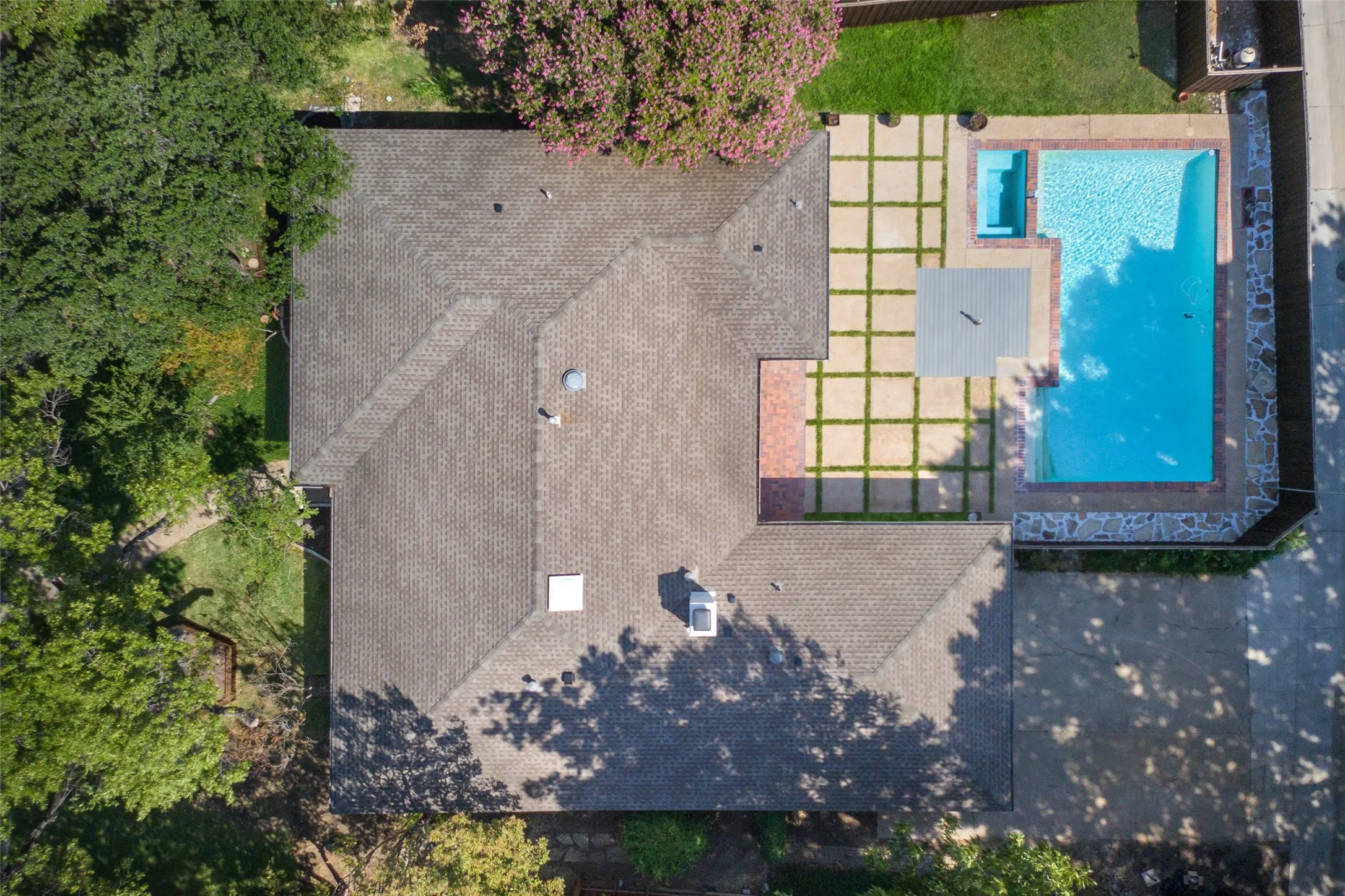 Asphalt shingle roof with multiple gables