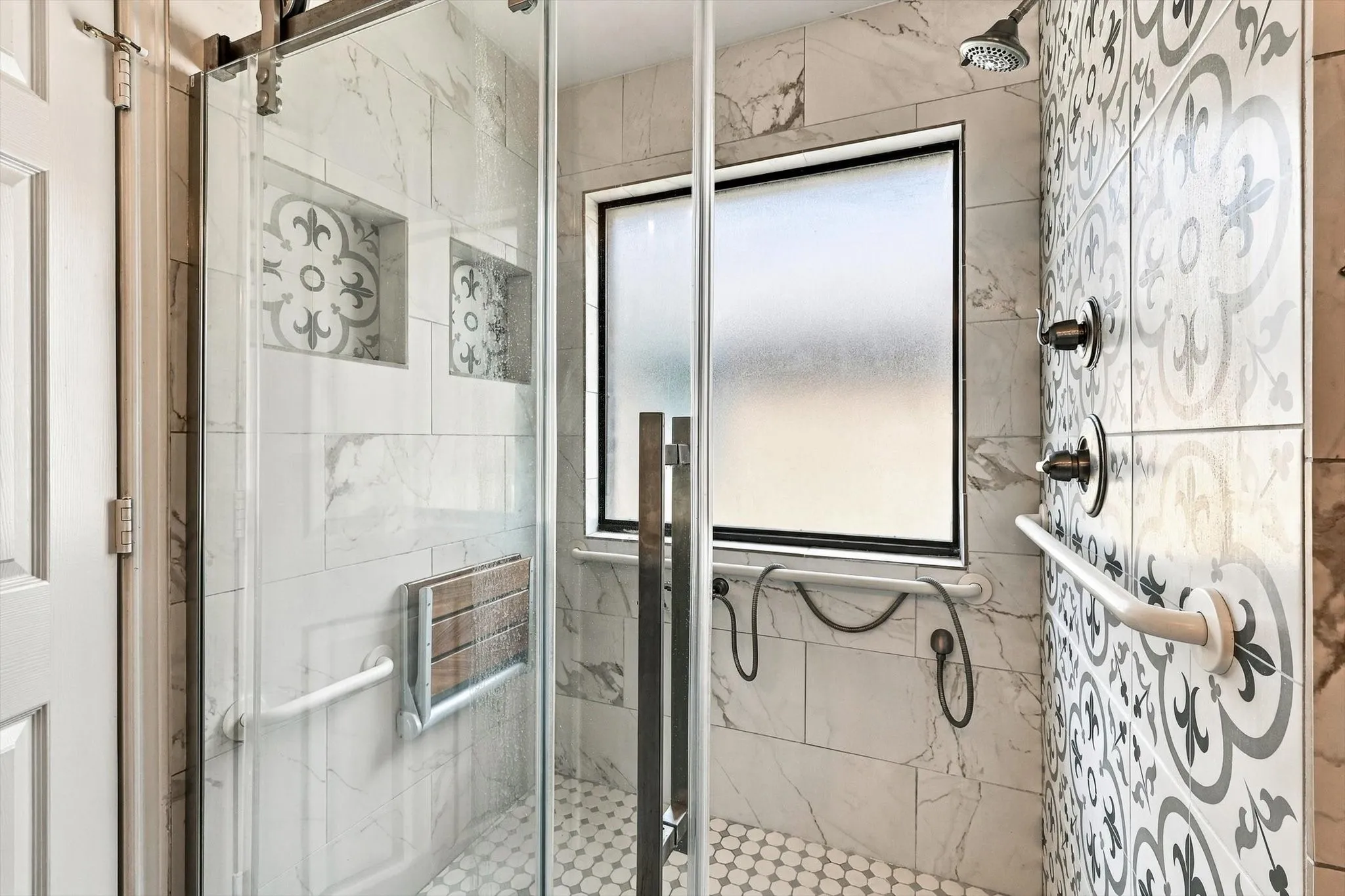 Walk in shower.