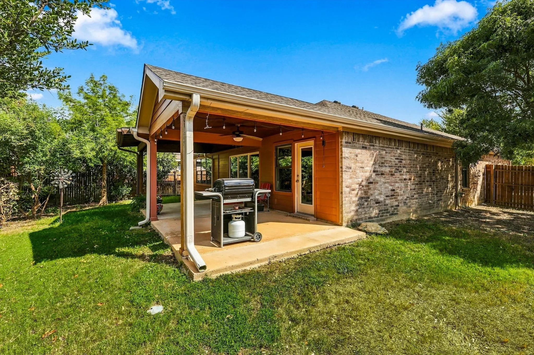 Enjoy the covered patio and shade.