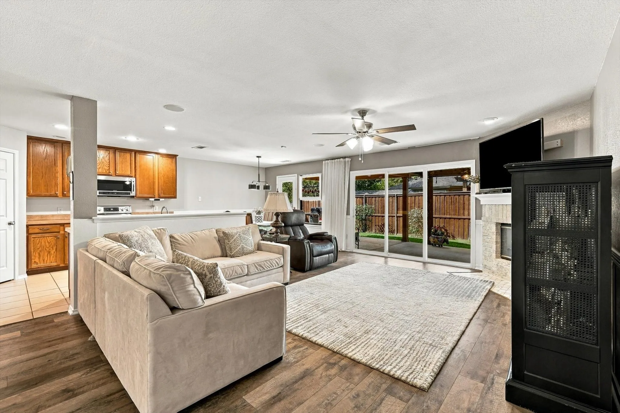 Open living and kitchen.