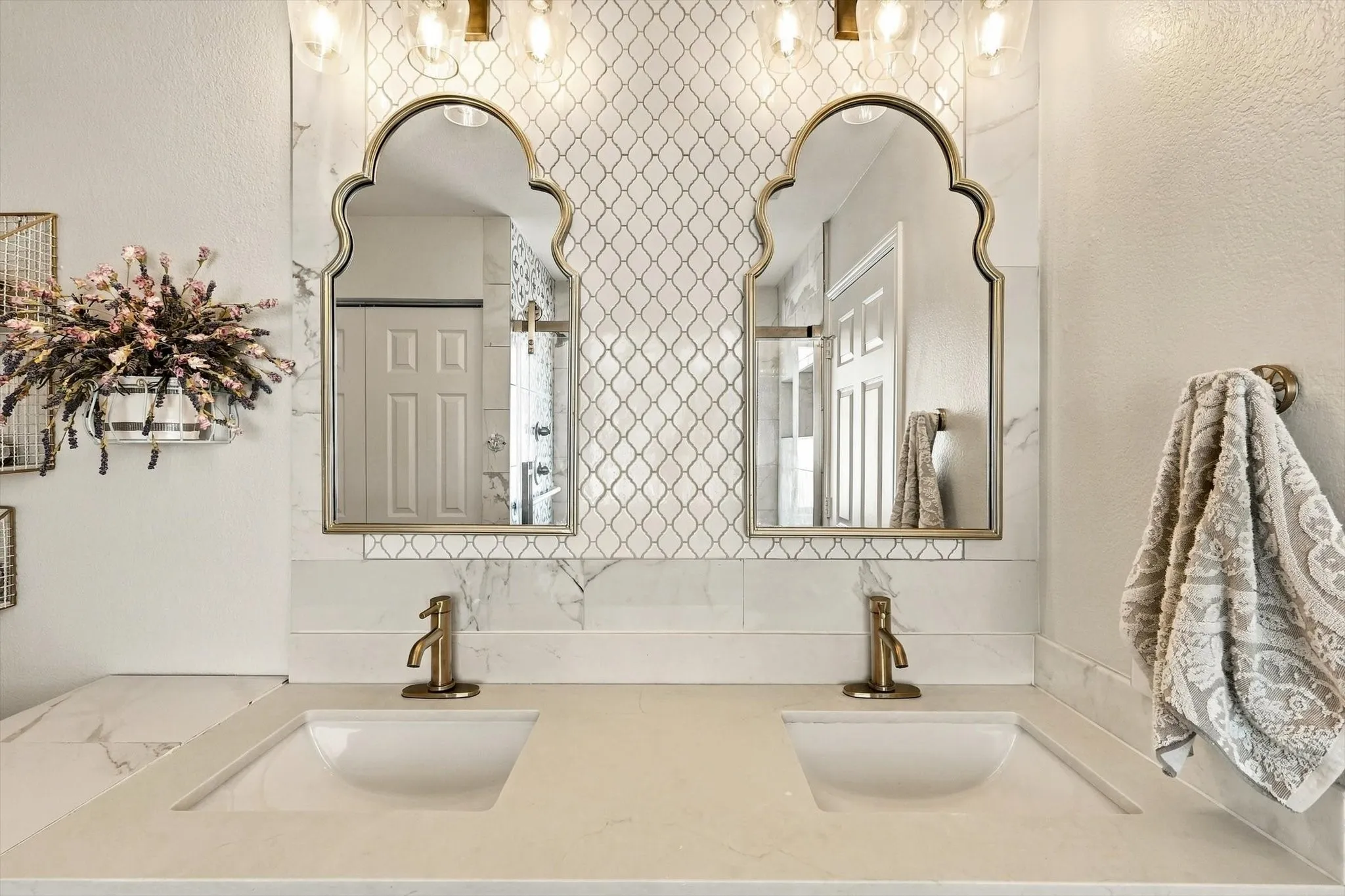Framed mirrors and dual sinks.
