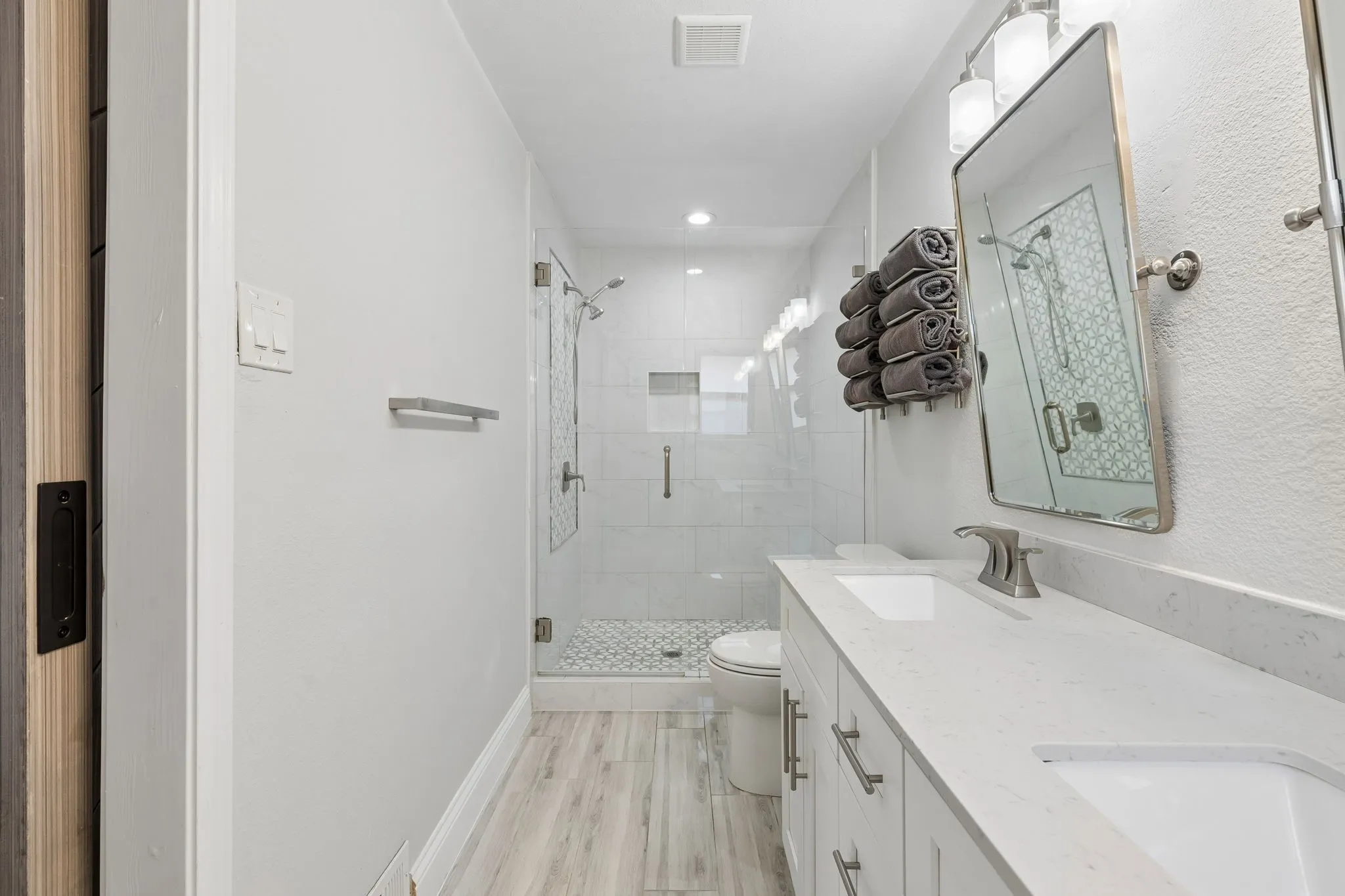 View 1 of large frameless glass shower