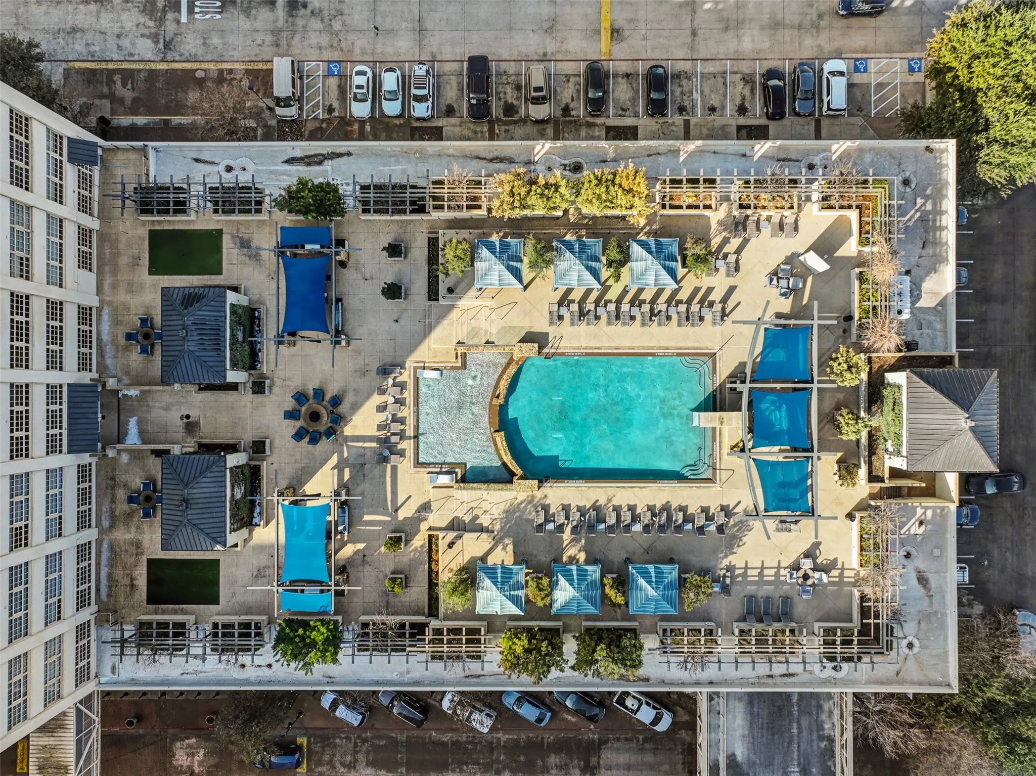 Aerial view of a pool area