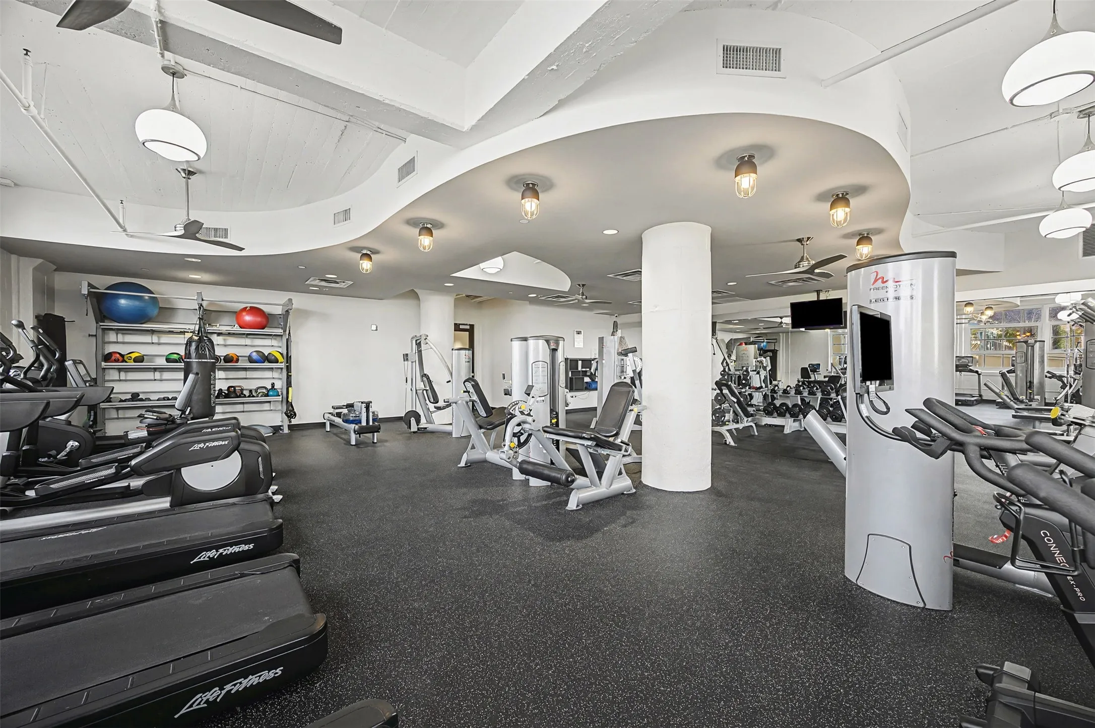 Gym with ceiling fan