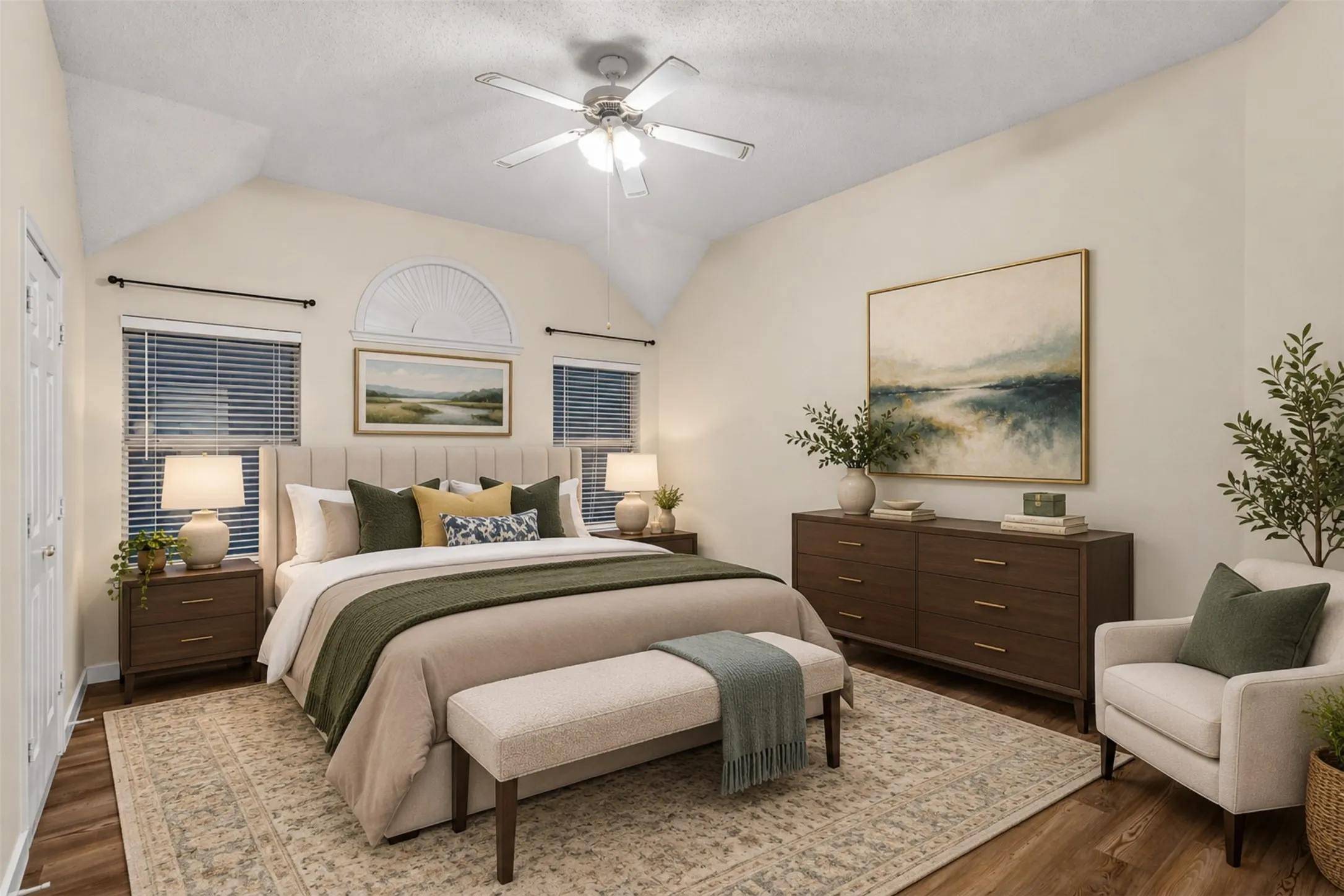 Virtually staged primary bedroom