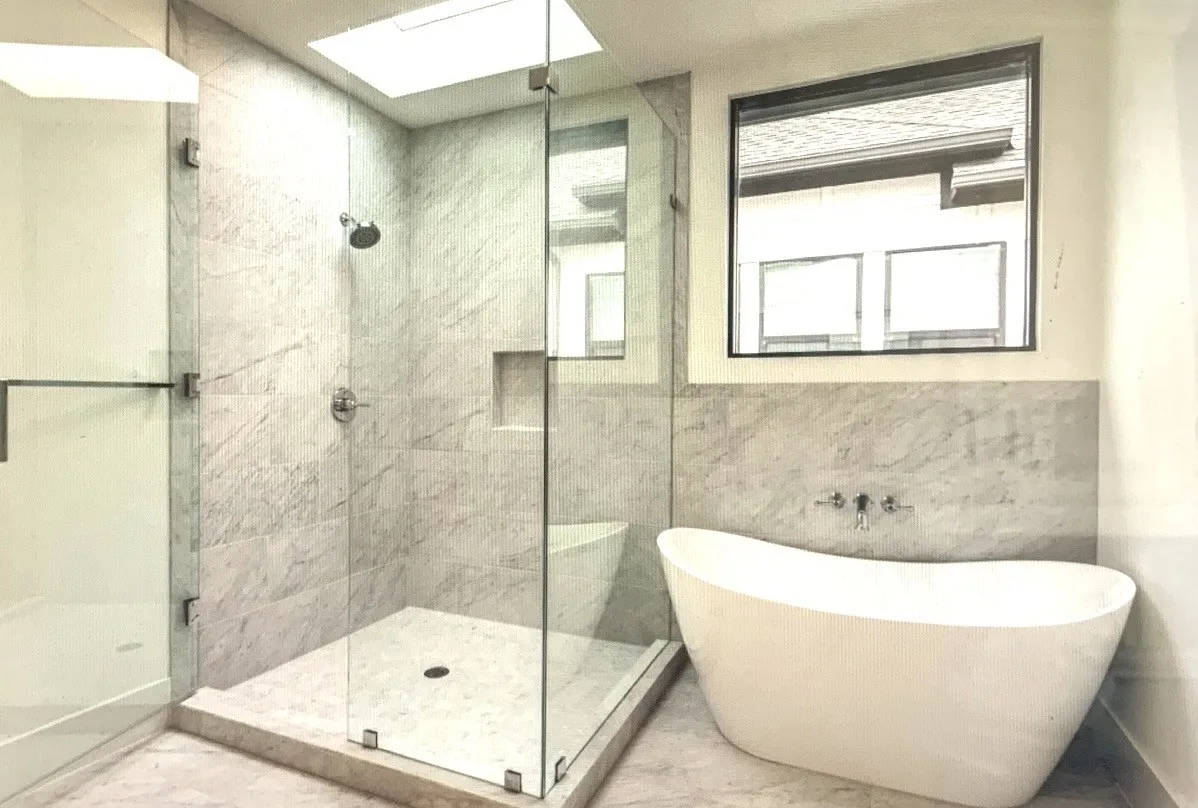 Primary Bath with freestanding tub & glass shower