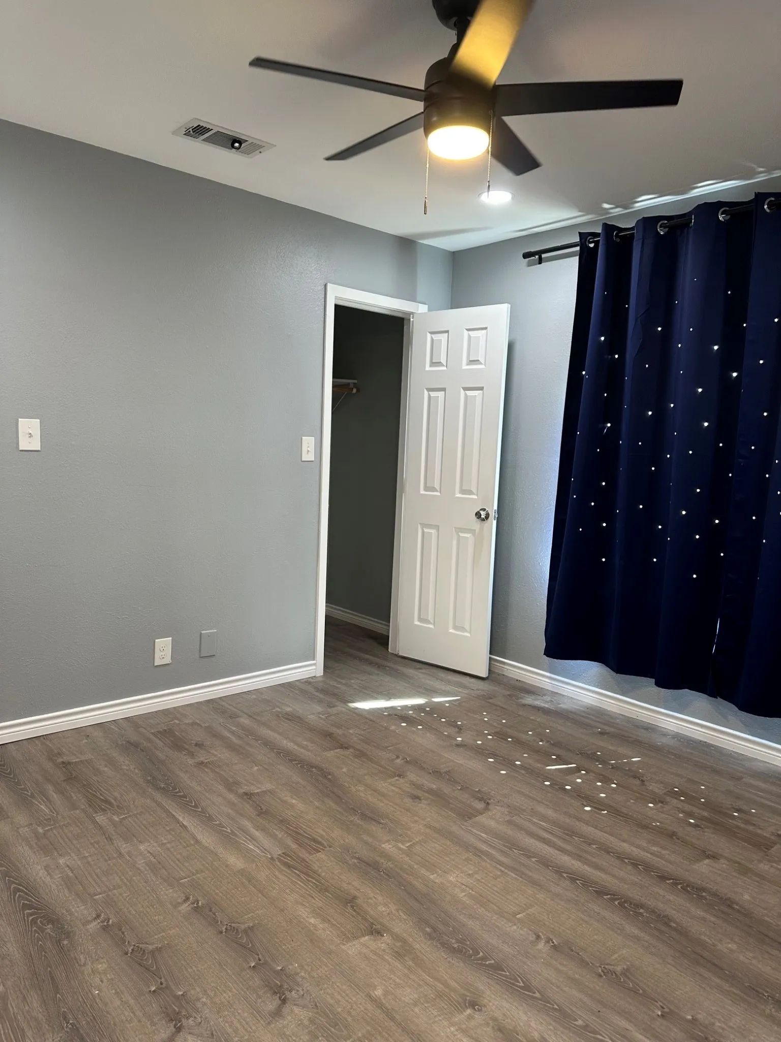 Back corner with fan and spots bedroom