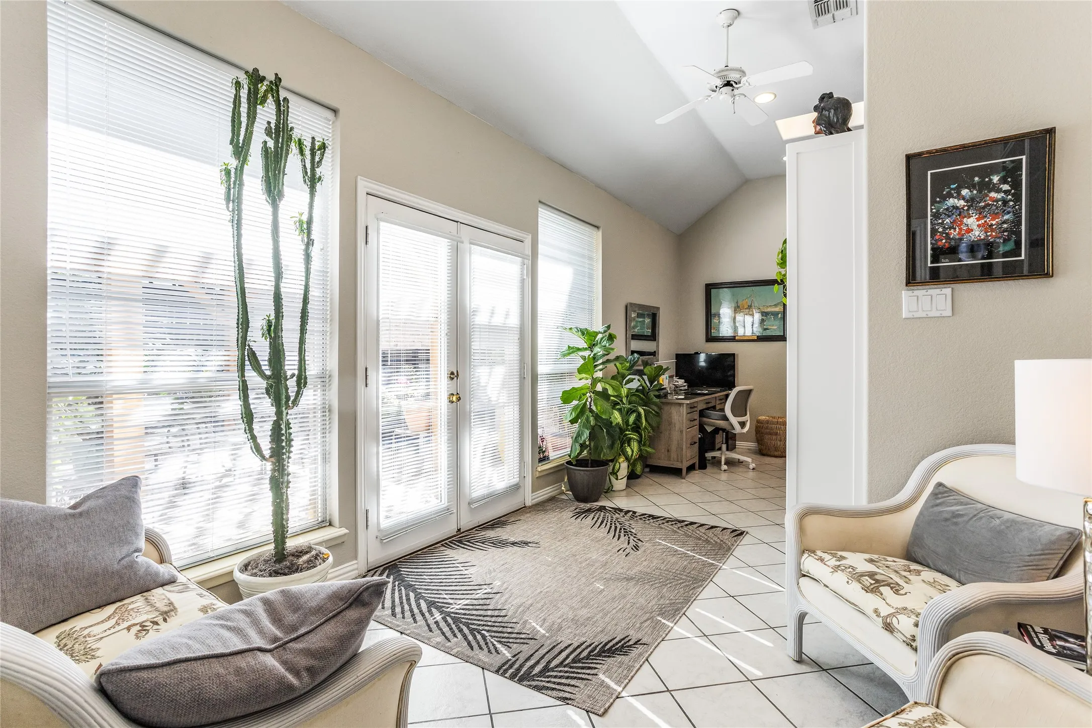 Sunroom, library, and office