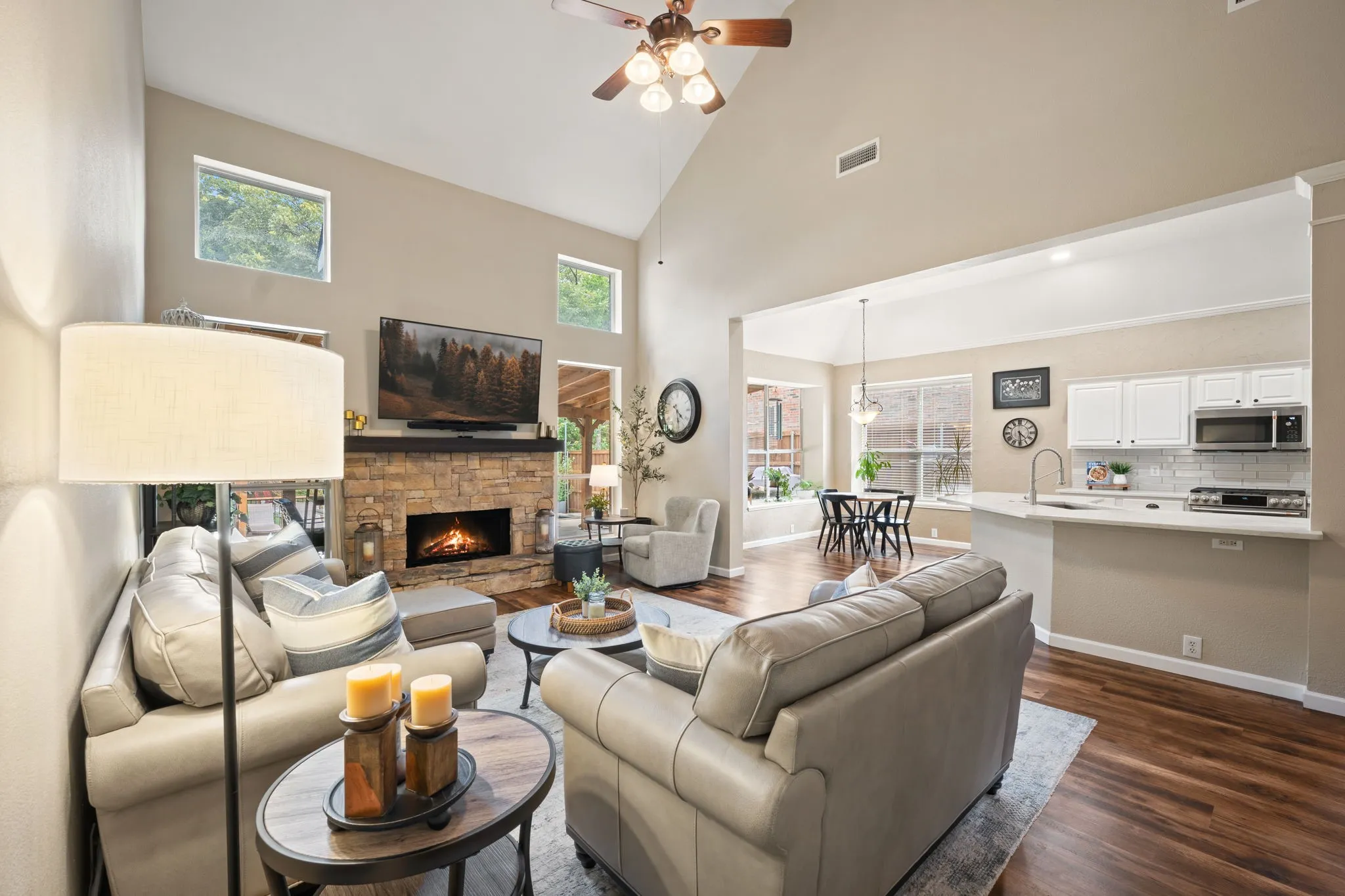 View of living room open to the kitchen and breakfast nook