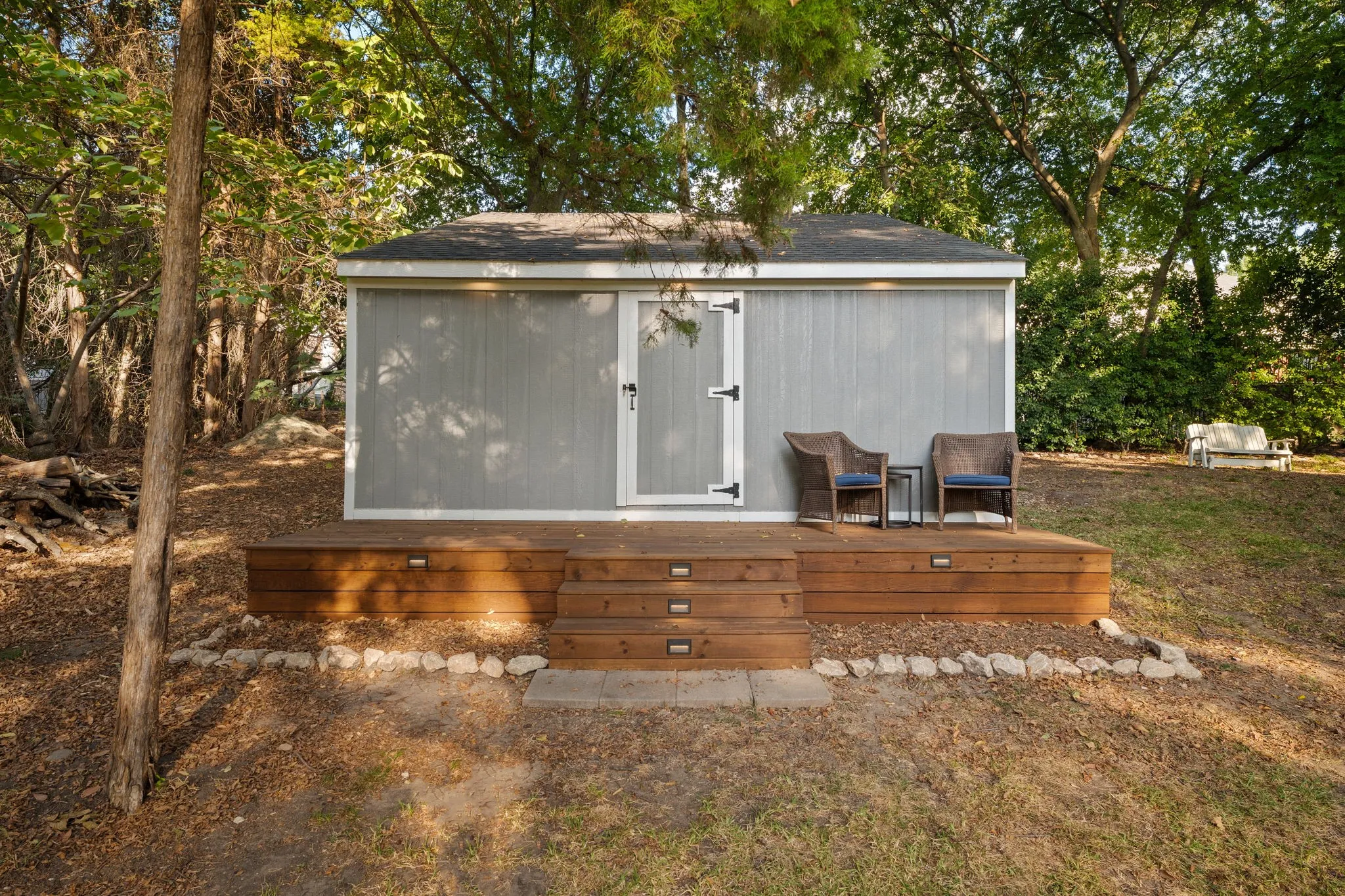 600 sq ft shed with attached deck patio