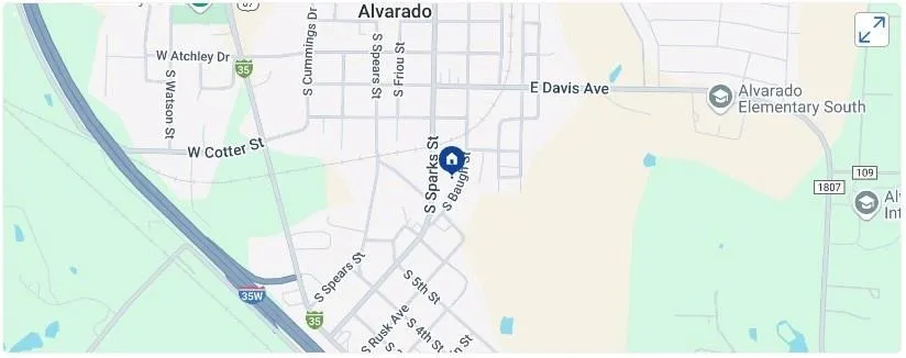 Location Map. Illustrating the geographical placement of the property within Alvarado