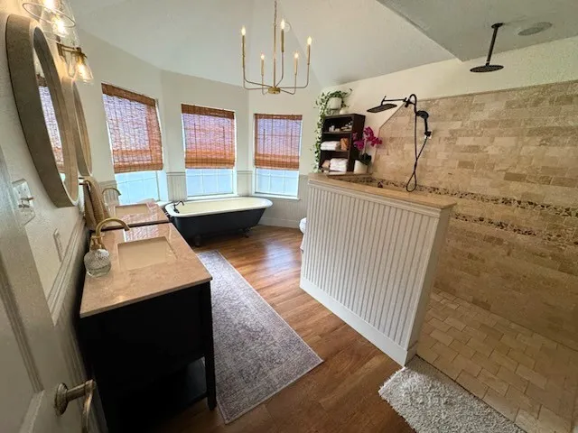 Claw foot tub and walk-in shower