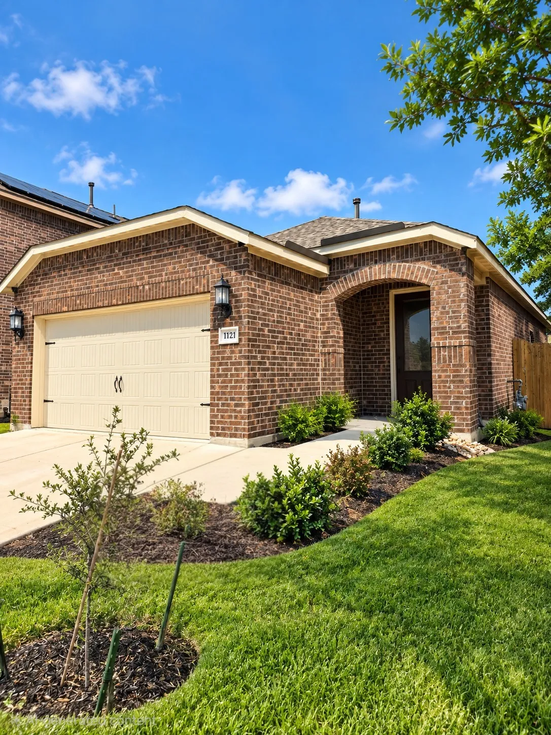 Brick exterior with an arched entryway and covered porch