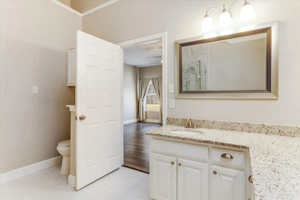 Primary bathroom with dual sinks