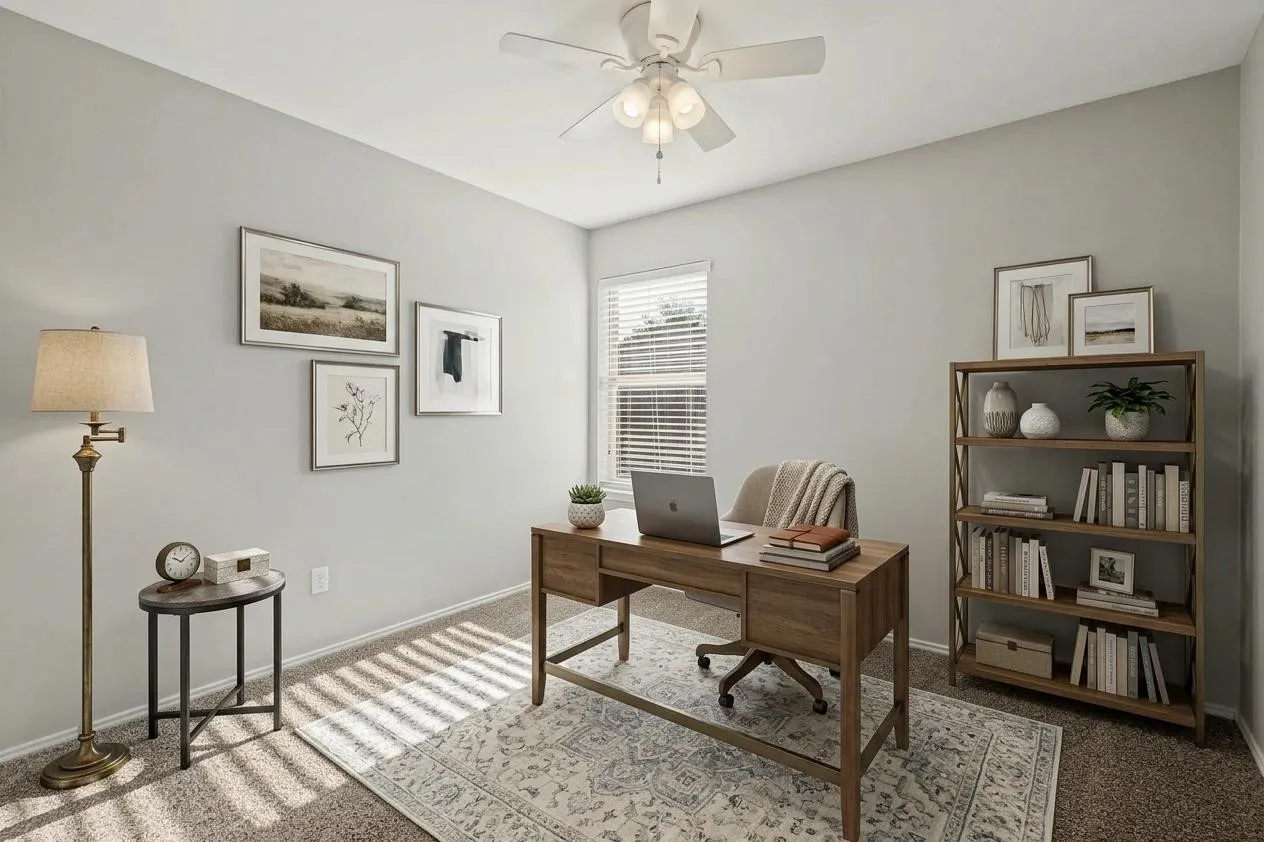 Secondary bedroom staged as office